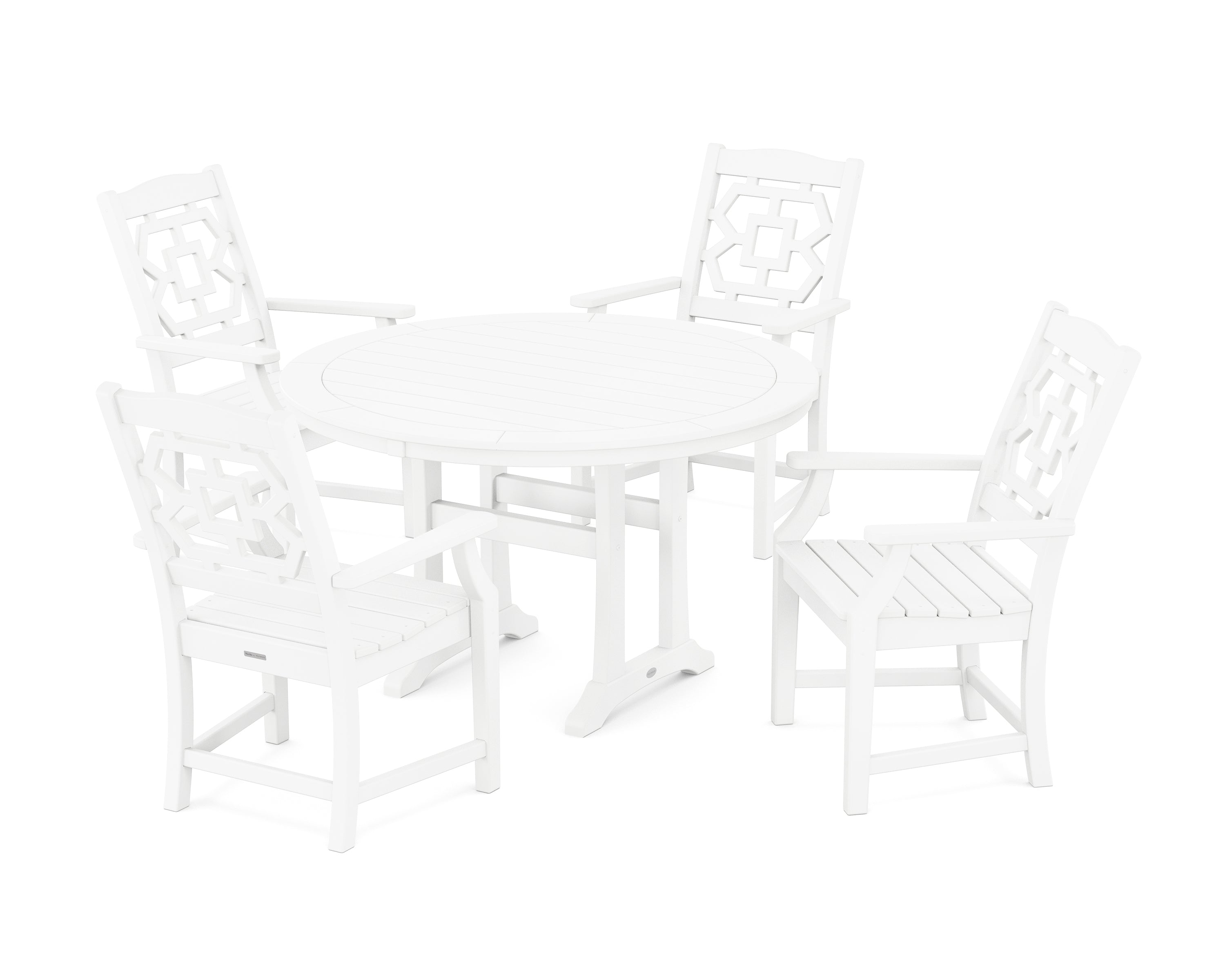 Martha Stewart by POLYWOOD® Chinoiserie 5-Piece Round Dining Set with Trestle Legs in White