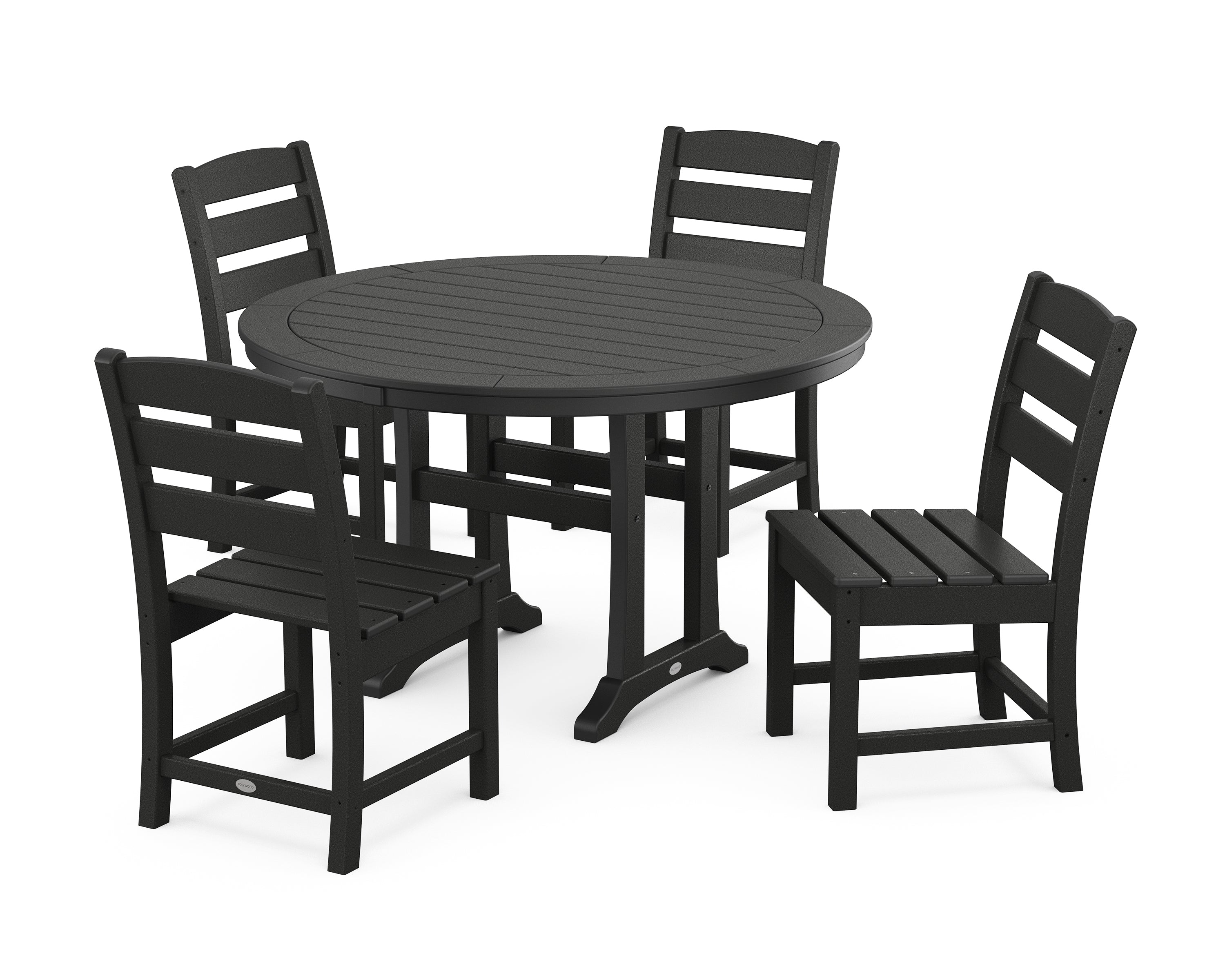 POLYWOOD® Lakeside Side Chair 5-Piece Round Dining Set With Trestle Legs in Black