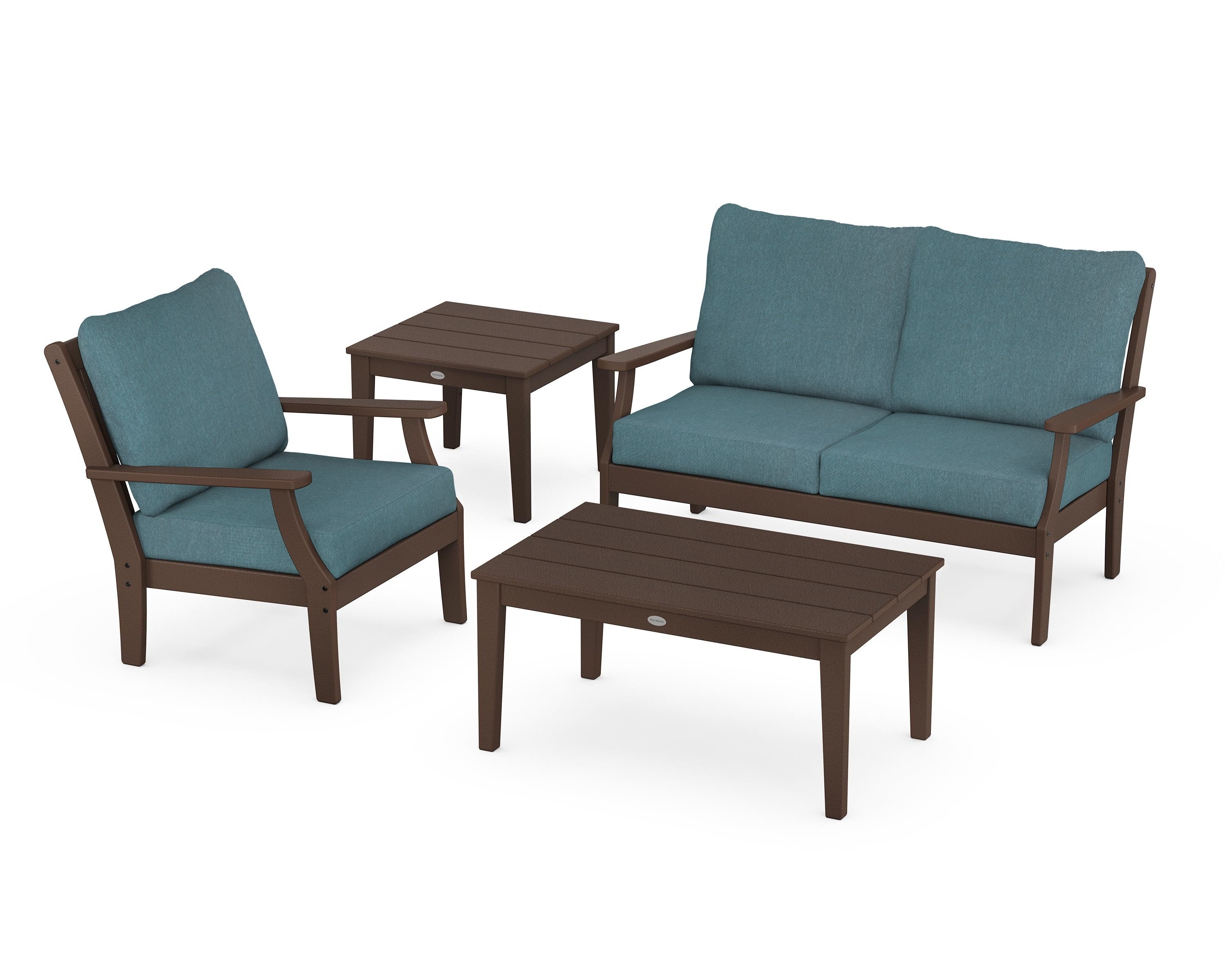 POLYWOOD Braxton 4-Piece Deep Seating Set in Mahogany / Ocean Teal