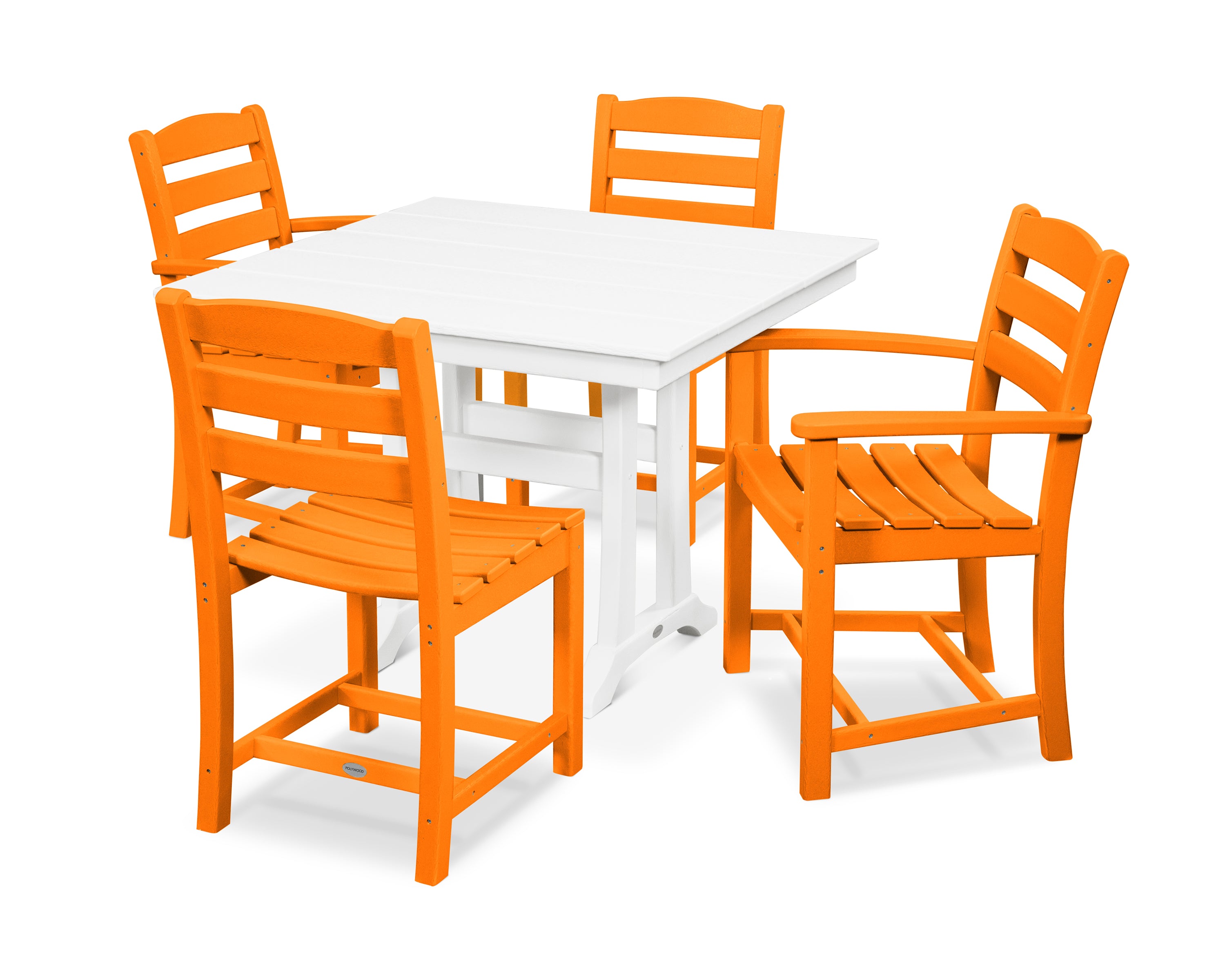 POLYWOOD® La Casa Café 5-Piece Farmhouse Dining Set with Trestle Legs in Tangerine / White