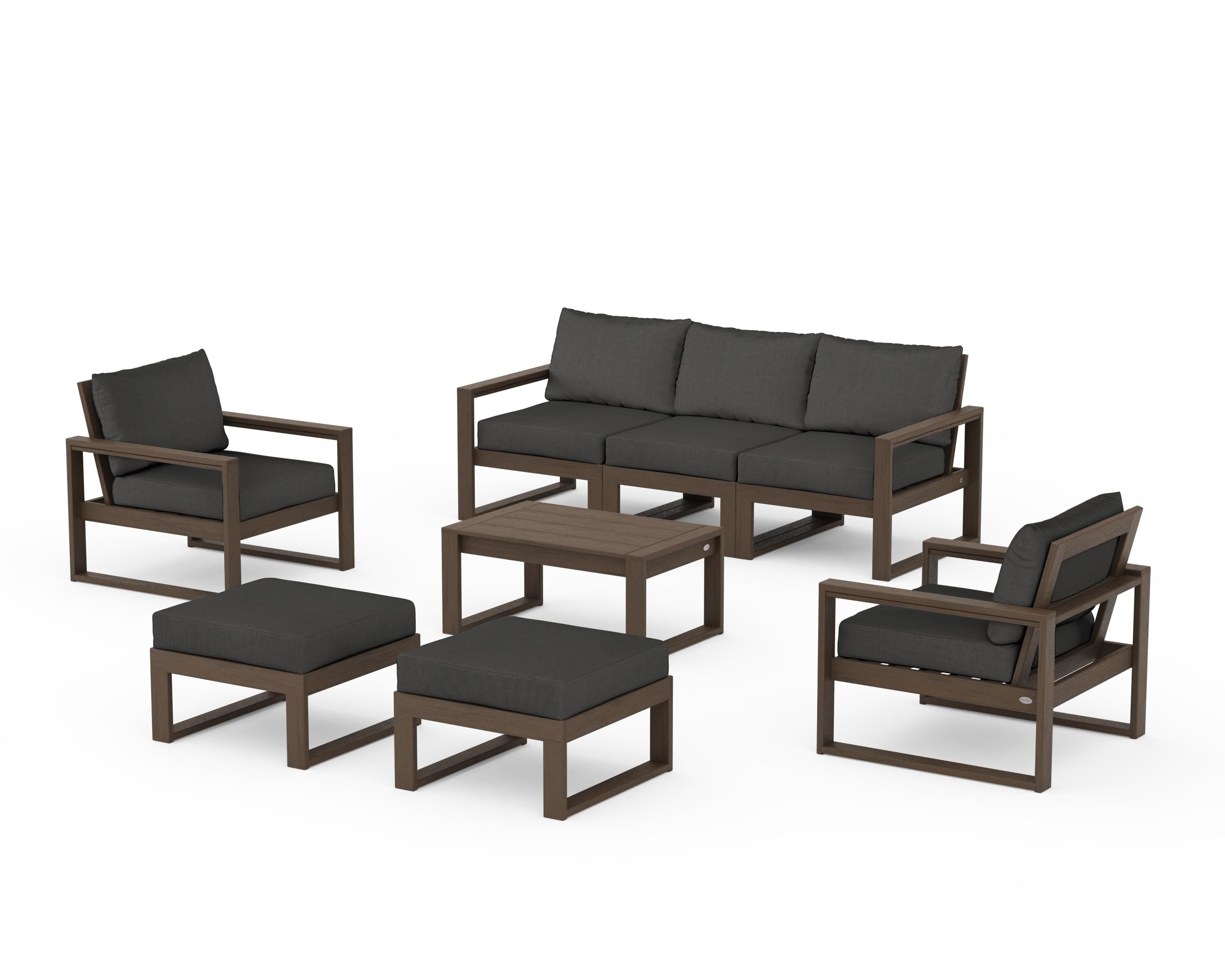 POLYWOOD EDGE Sectional 8-Piece Lounge Sofa Set in Kona / Spectrum Carbon