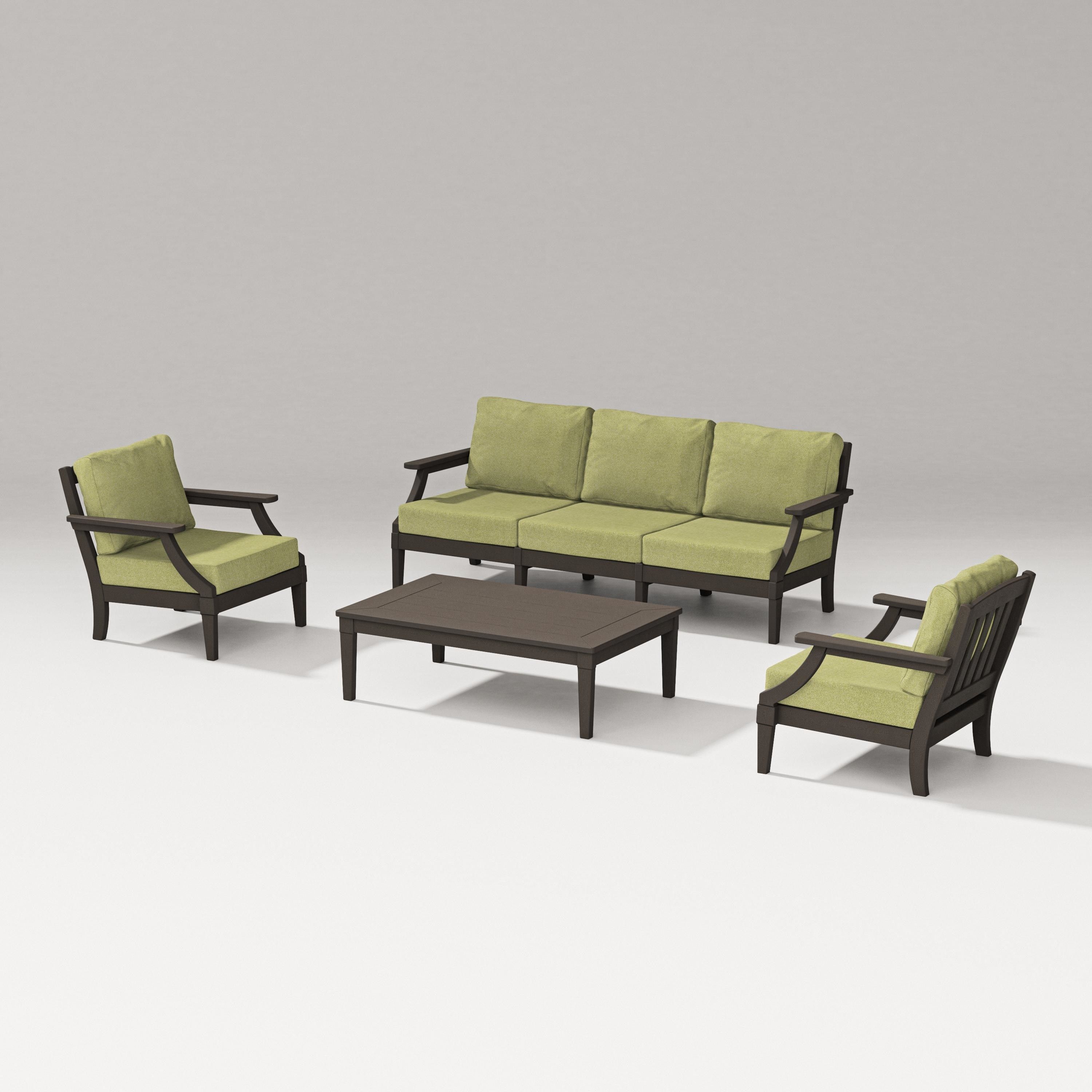 PW Designer Series Estate 4-Piece Lounge Sofa Set in Vintage Coffee / Chartreuse Boucle