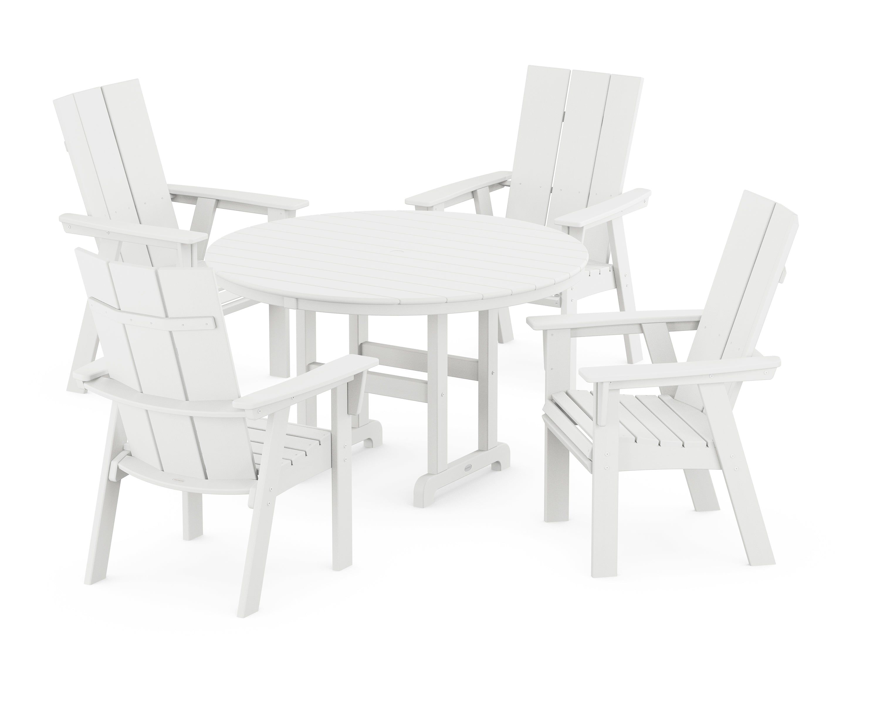 POLYWOOD® Modern Curveback Adirondack 5-Piece Round Farmhouse Dining Set in Vintage White