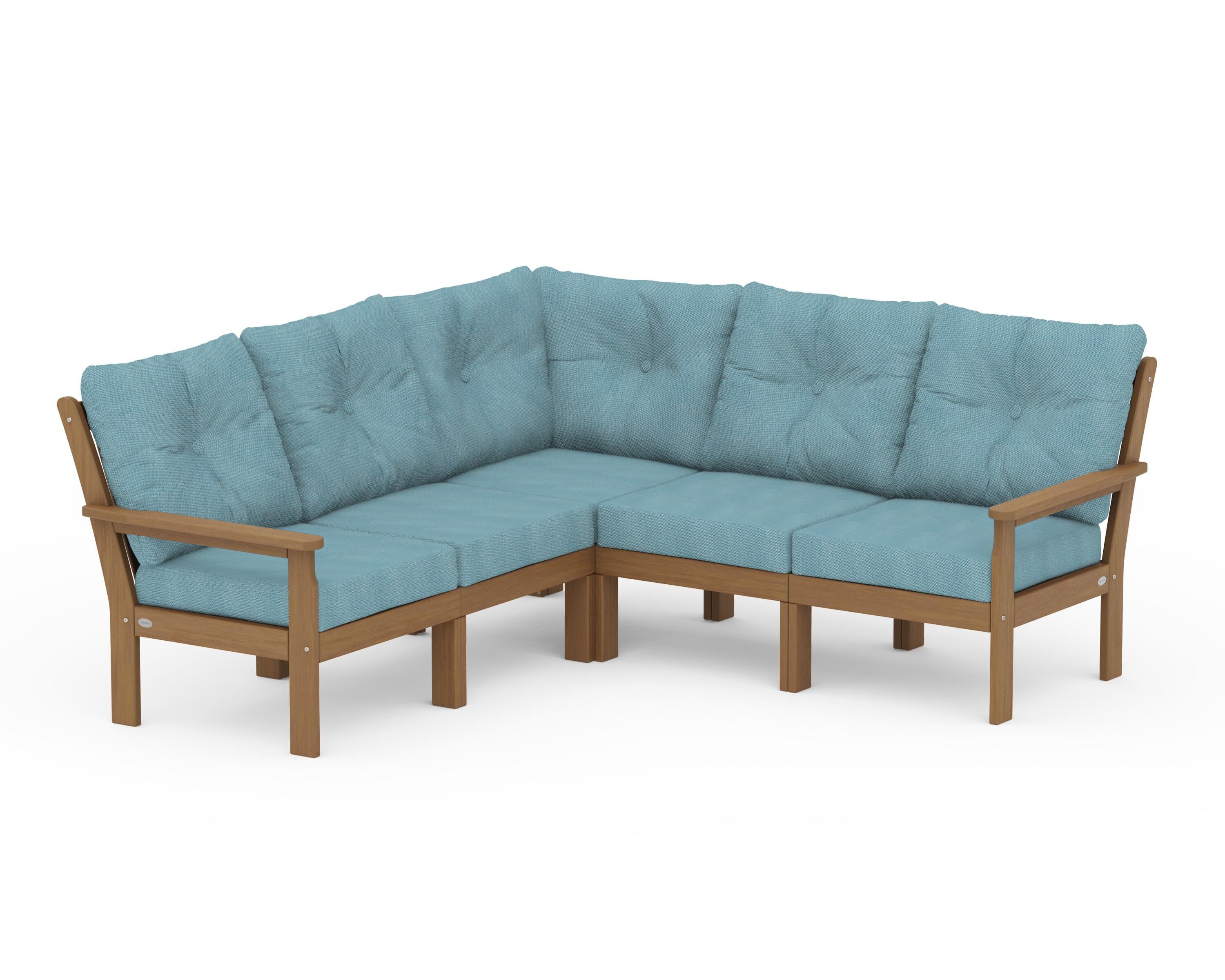 POLYWOOD Vineyard 5-Piece Sectional in Natural / Lattice Sky Blue