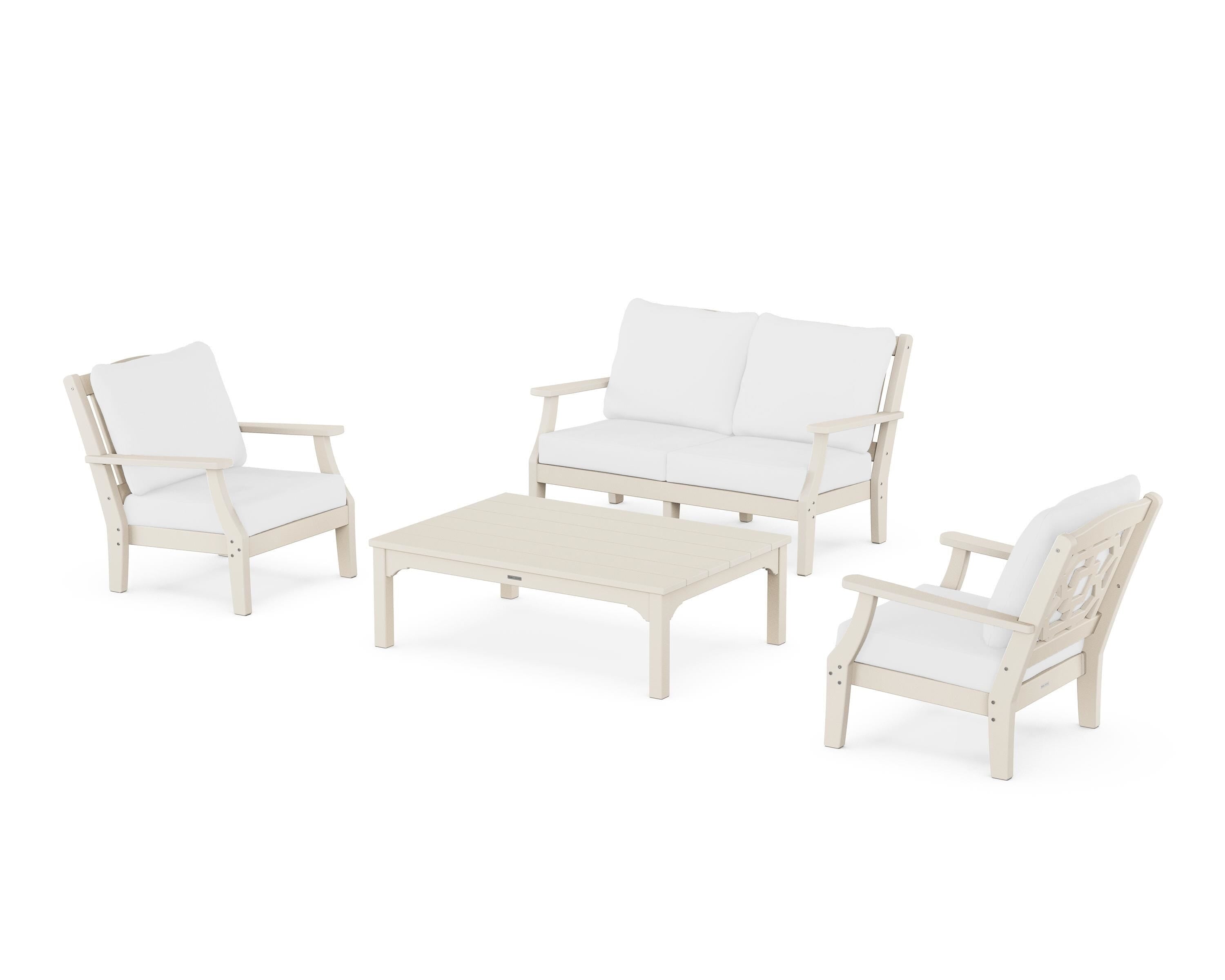 Martha Stewart by POLYWOOD Chinoiserie 4-Piece Deep Seating Set with Loveseat in Sand / Natural
