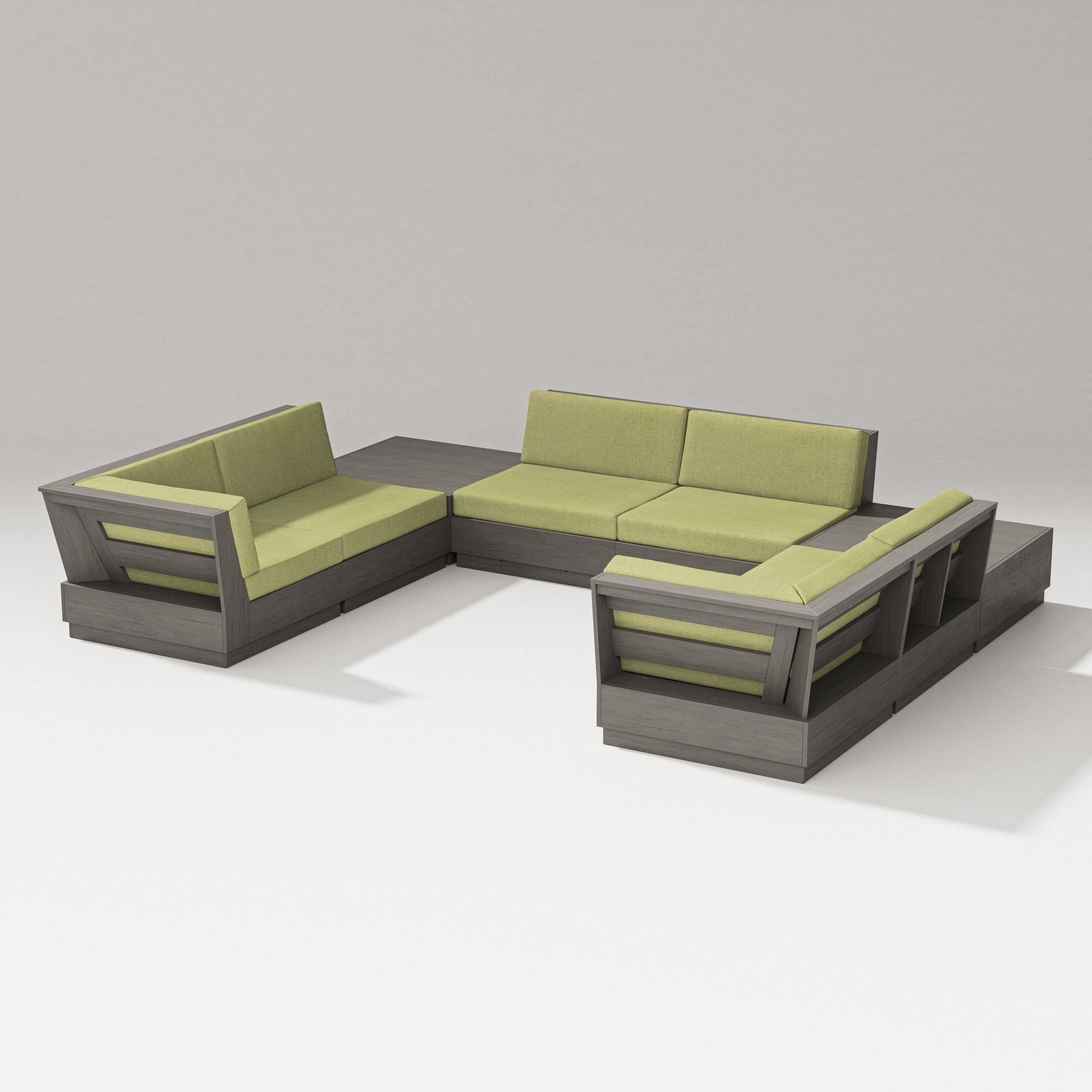 PW Designer Series Elevate 8-Piece U-Shaped Sectional in Driftwood / Chartreuse Boucle