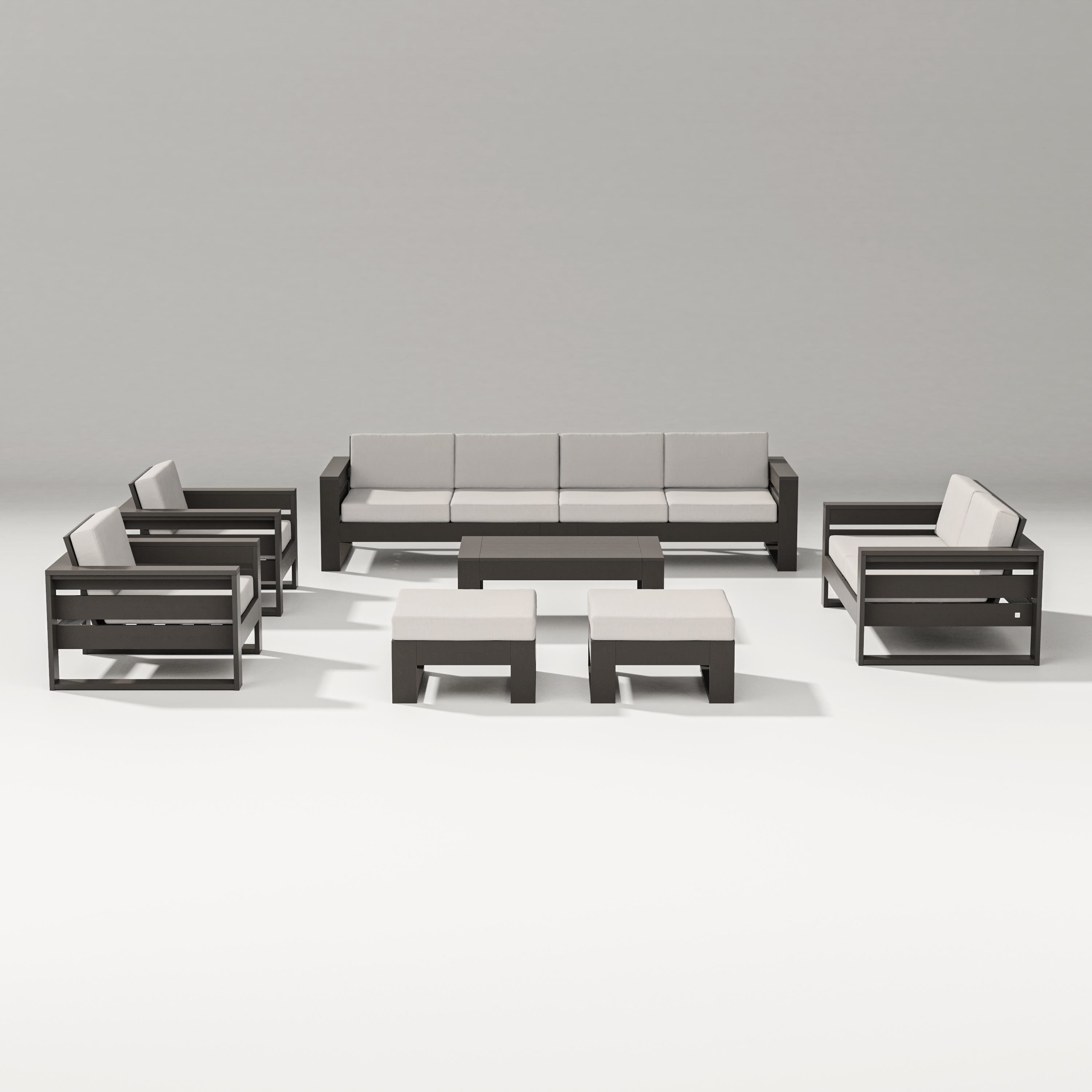 PW Designer Series Latitude 8-Piece Lounge Sofa Set in Vintage Coffee / Cast Ash