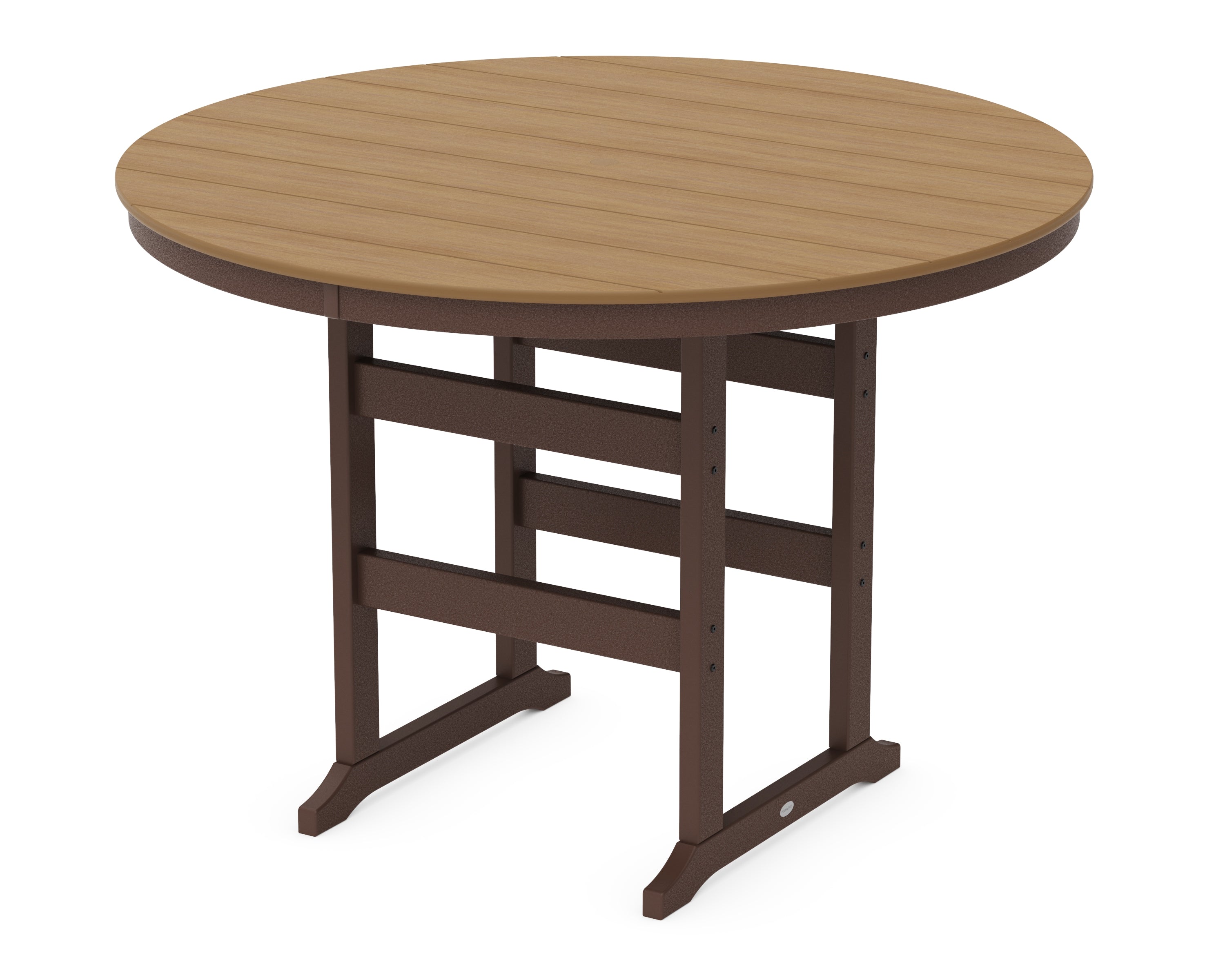 POLYWOOD 60” Round Farmhouse Bar Table in Mahogany / Natural