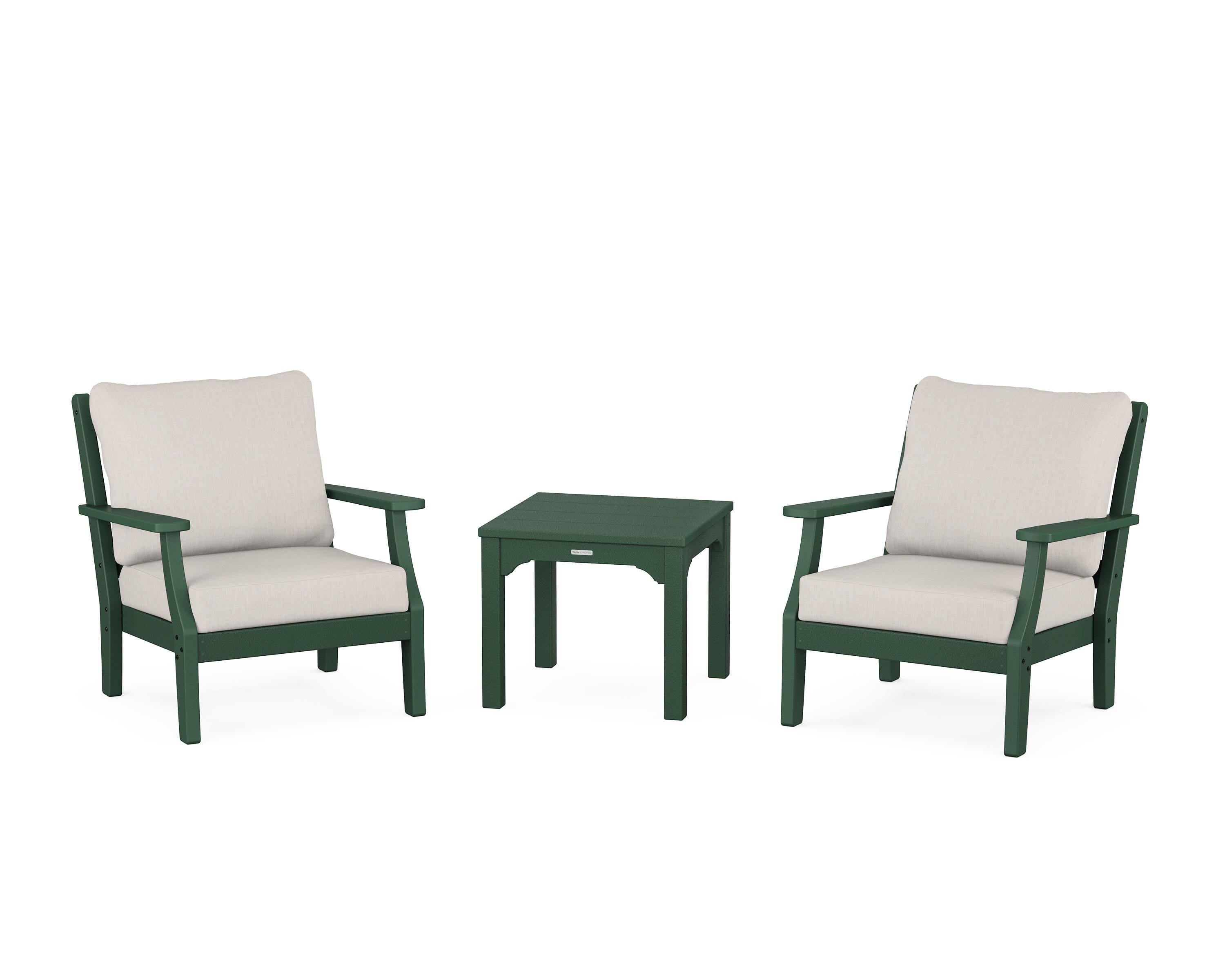 Martha Stewart by POLYWOOD Chinoiserie 3-Piece Deep Seating Set in Green / Cast Ash