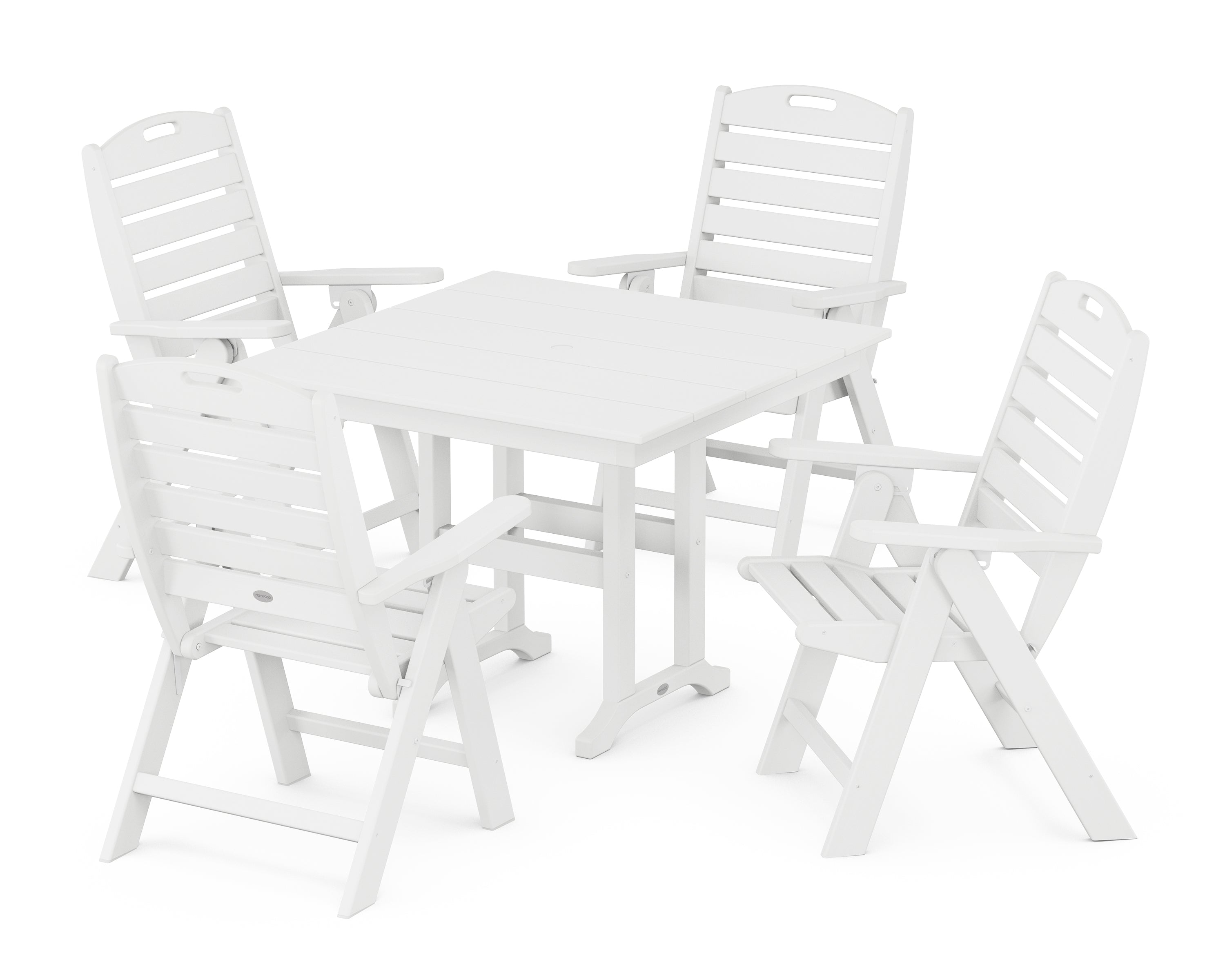 POLYWOOD Nautical Folding Highback Chair 5-Piece Farmhouse Dining Set in White