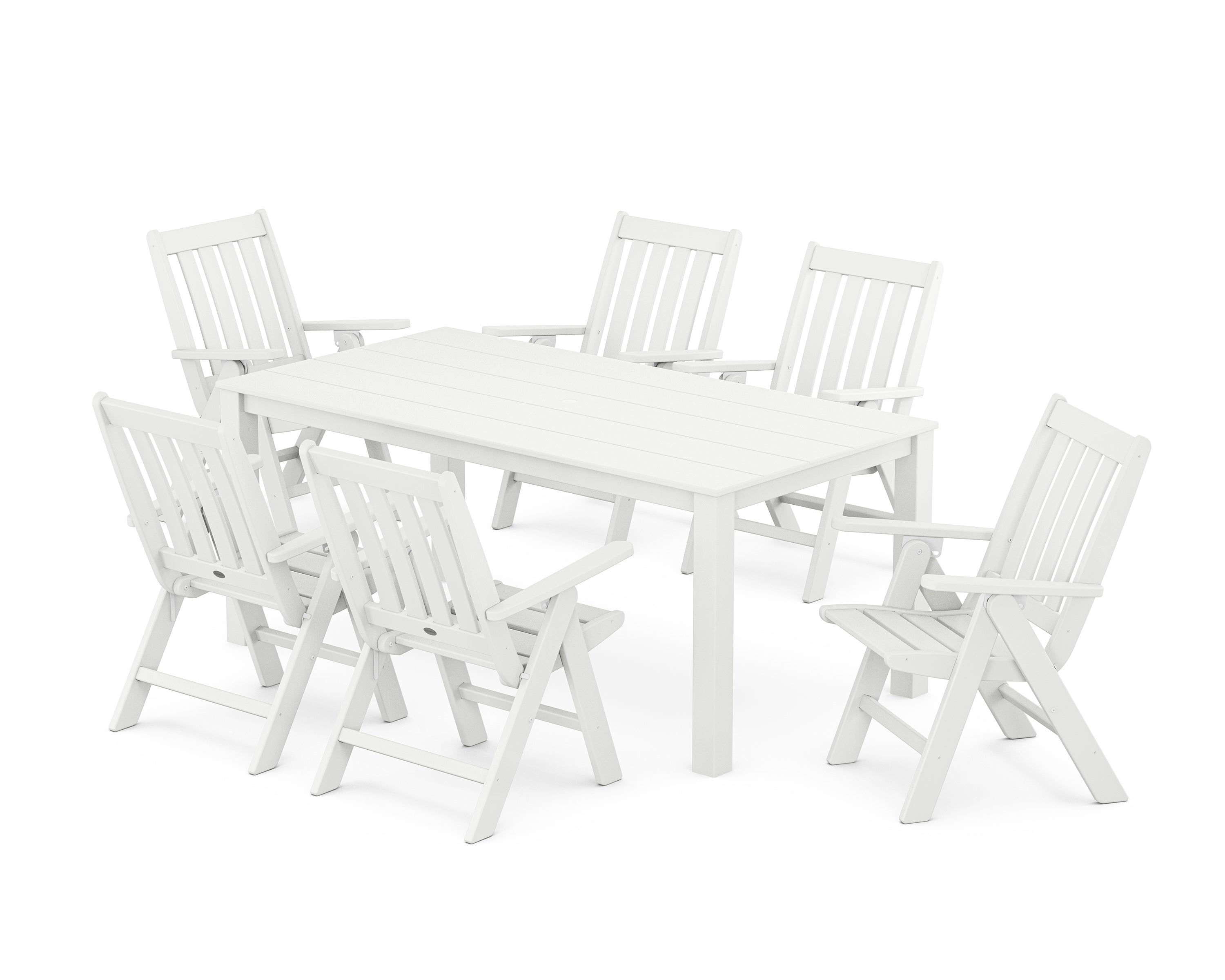 POLYWOOD® Vineyard Folding Chair 7-Piece Parsons Dining Set in White