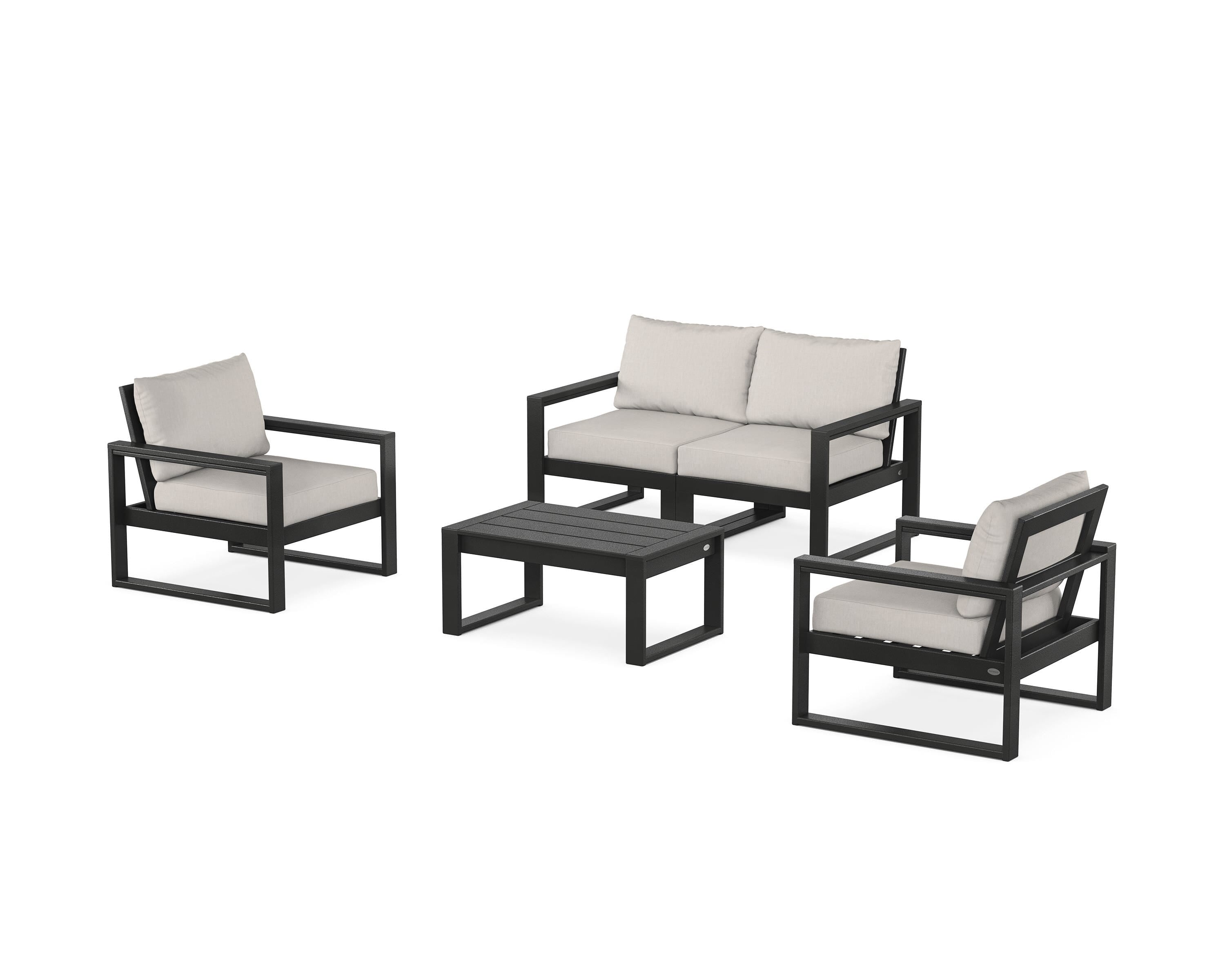 POLYWOOD EDGE Sectional 4-Piece Deep Seating Set with Loveseat in Black / Cast Ash