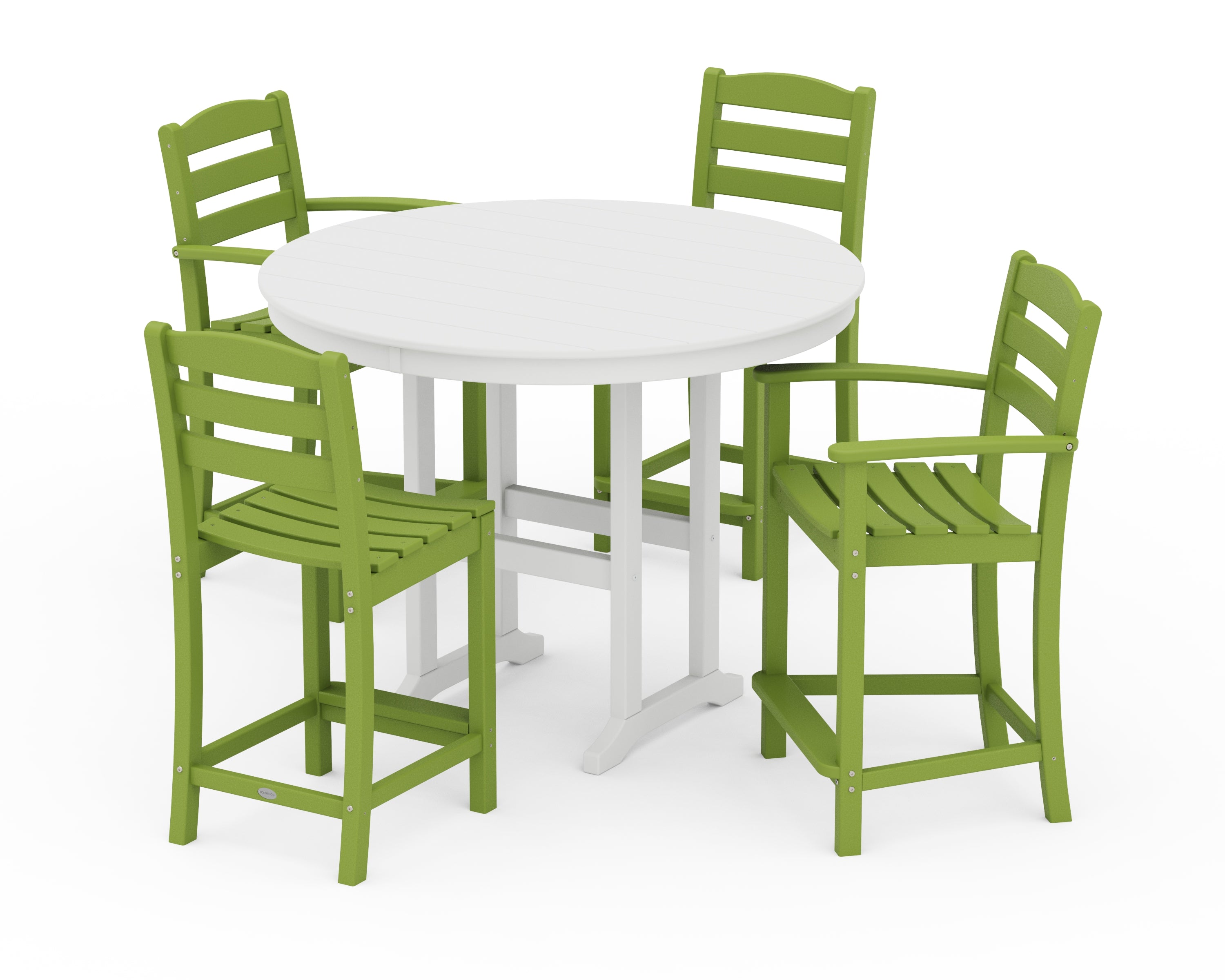 POLYWOOD La Casa Café 5-Piece Round Farmhouse Counter Dining Set in Lime / White