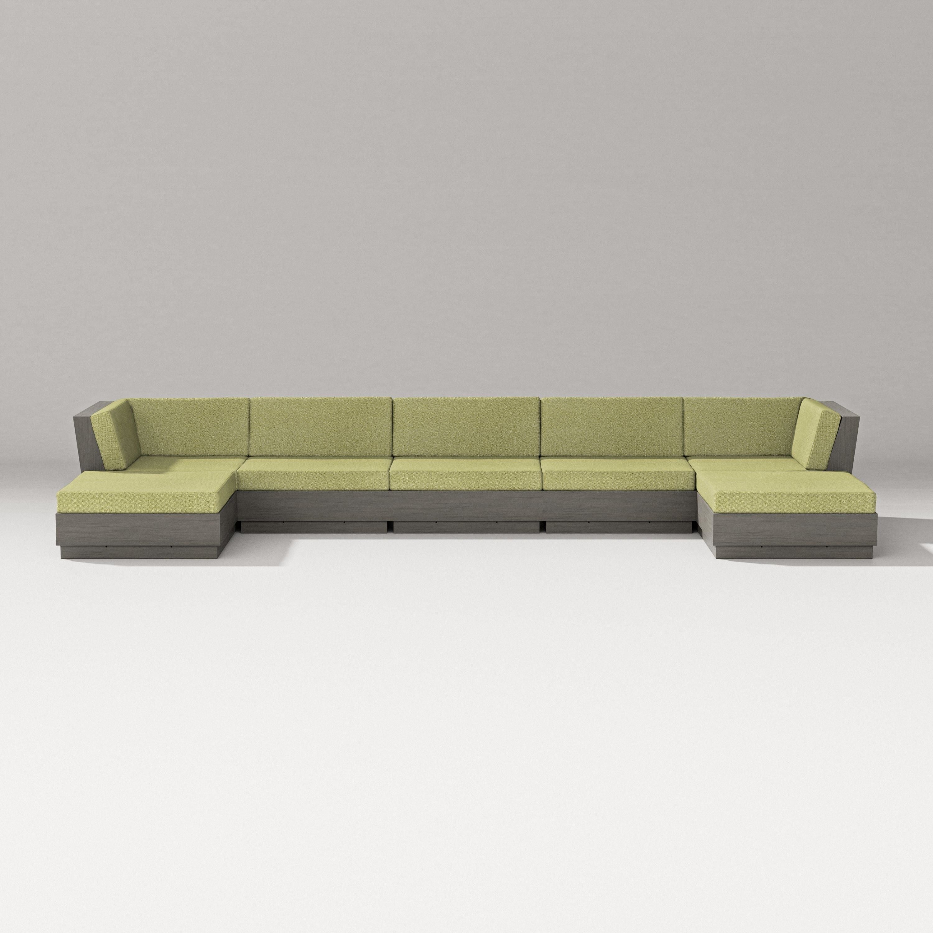 PW Designer Series Elevate 7-Piece Double Chaise Sectional in Driftwood / Chartreuse Boucle