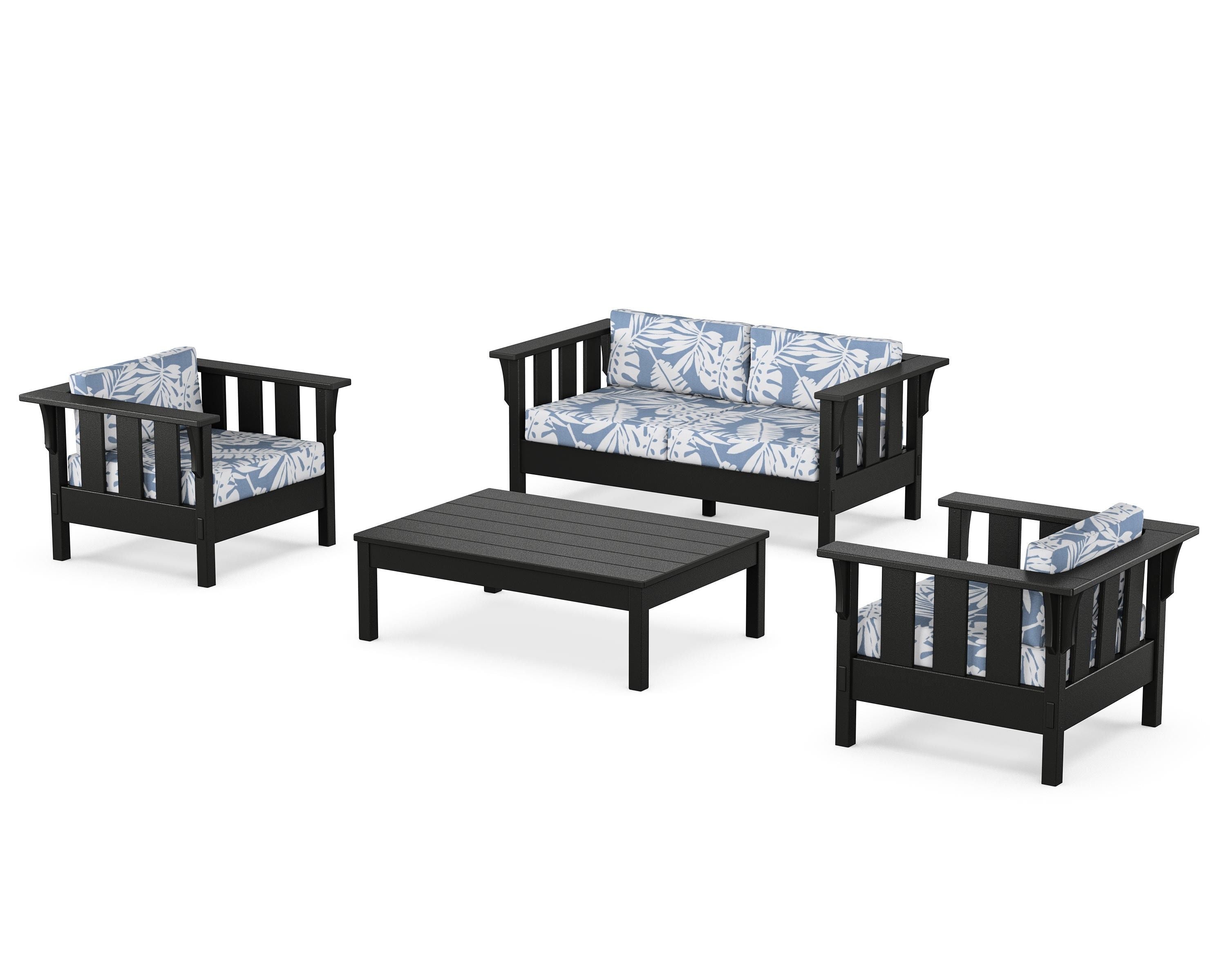 Martha Stewart by POLYWOOD Acadia 4-Piece Deep Seating Set with Loveseat in Black / Leaf Sky Blue