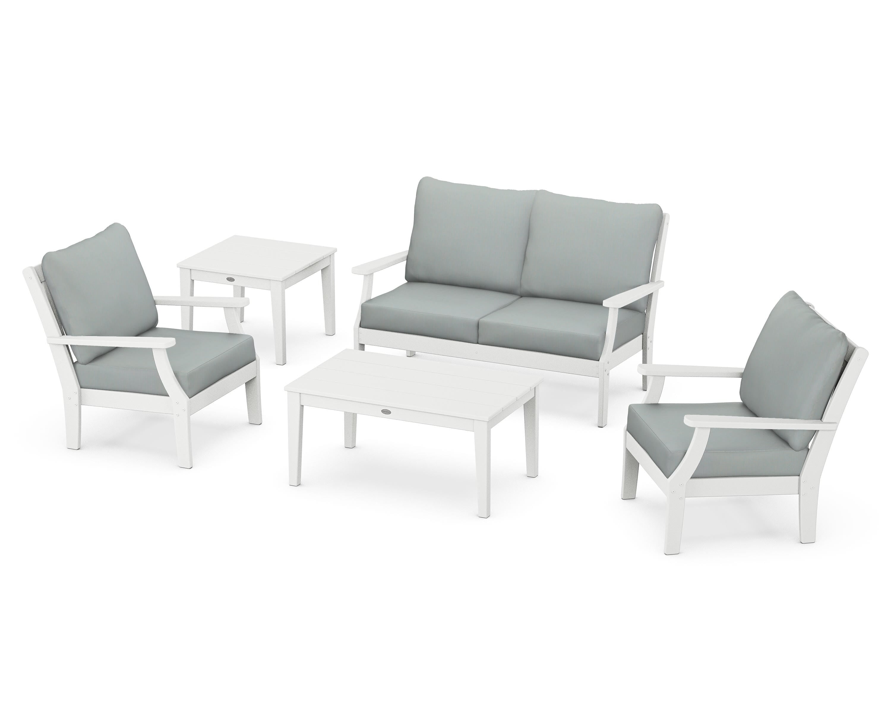 POLYWOOD Braxton 5-Piece Deep Seating Set in White / Spa