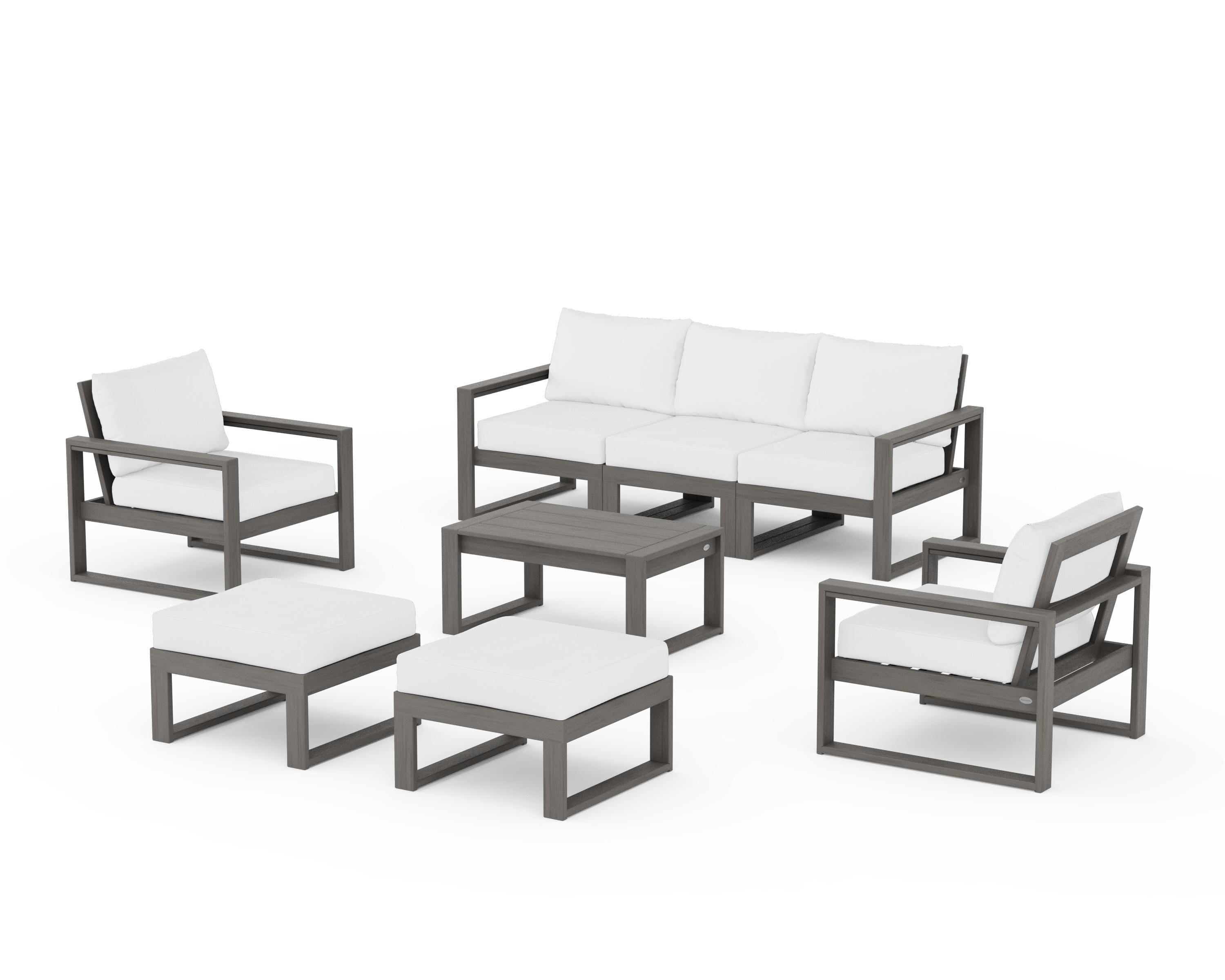 POLYWOOD EDGE Sectional 8-Piece Lounge Sofa Set in Driftwood / Natural