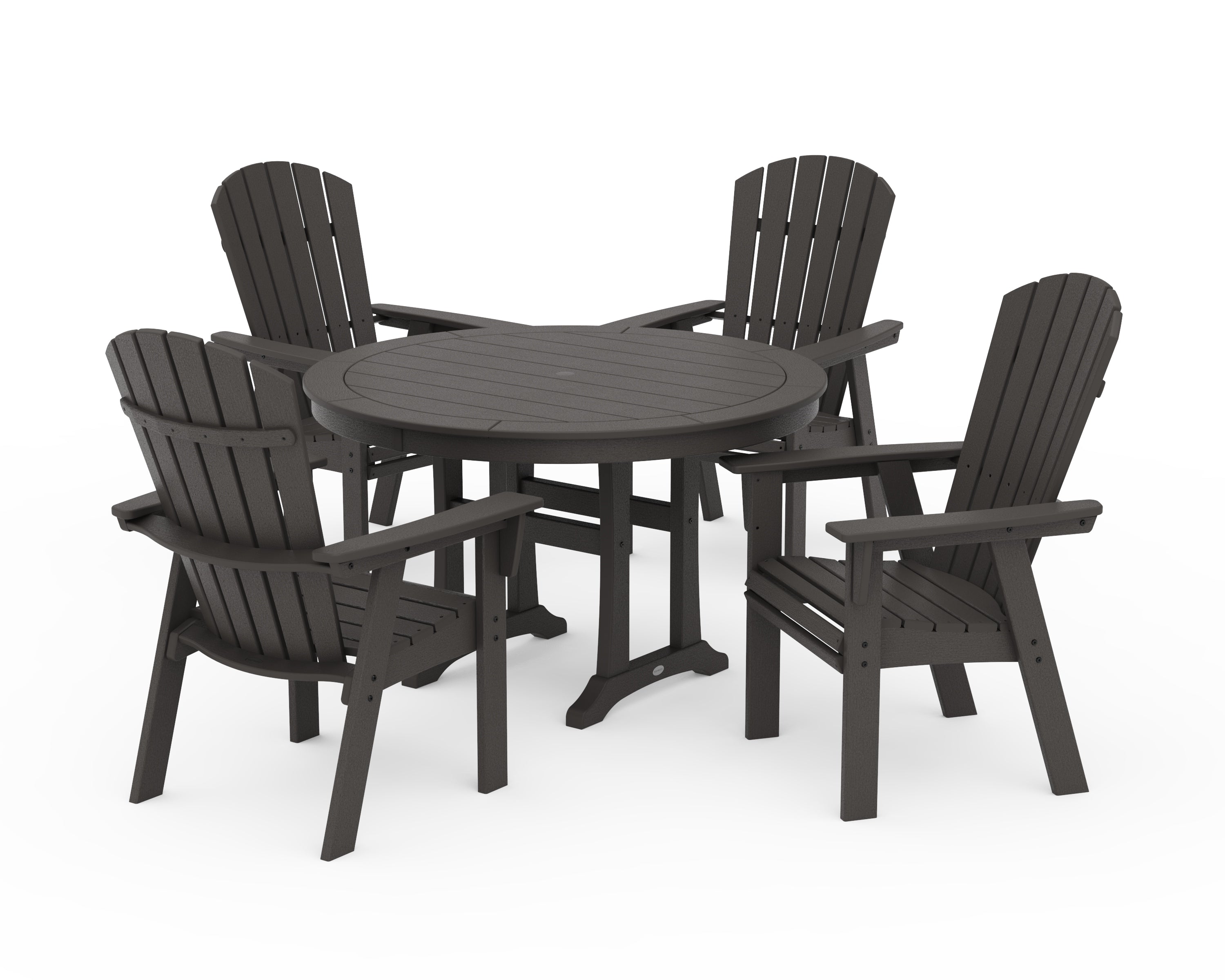 POLYWOOD Nautical Curveback Adirondack 5-Piece Round Dining Set with Trestle Legs in Vintage Coffee