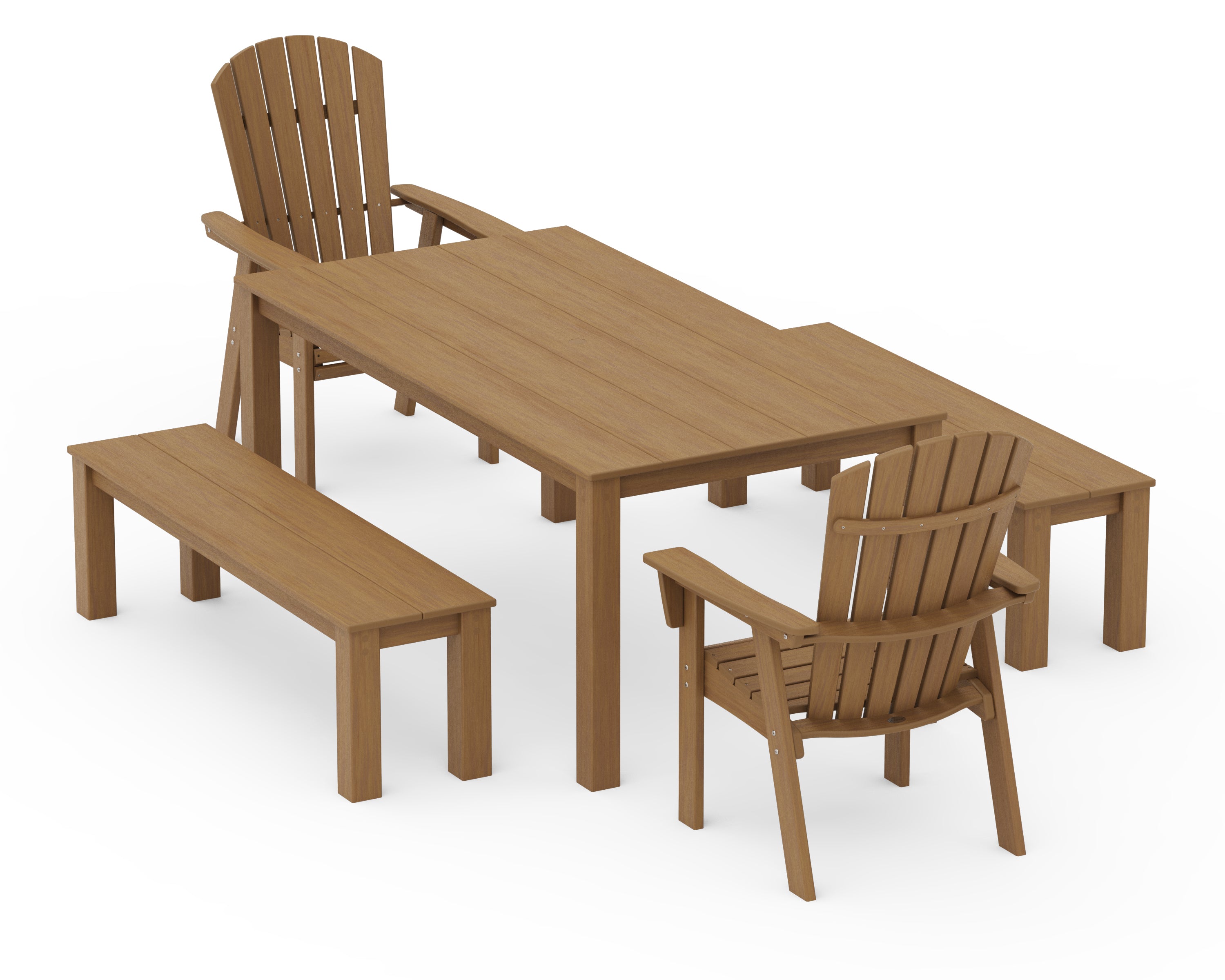 POLYWOOD Nautical Curveback Adirondack 5-Piece Parsons Dining Set with Benches in Natural