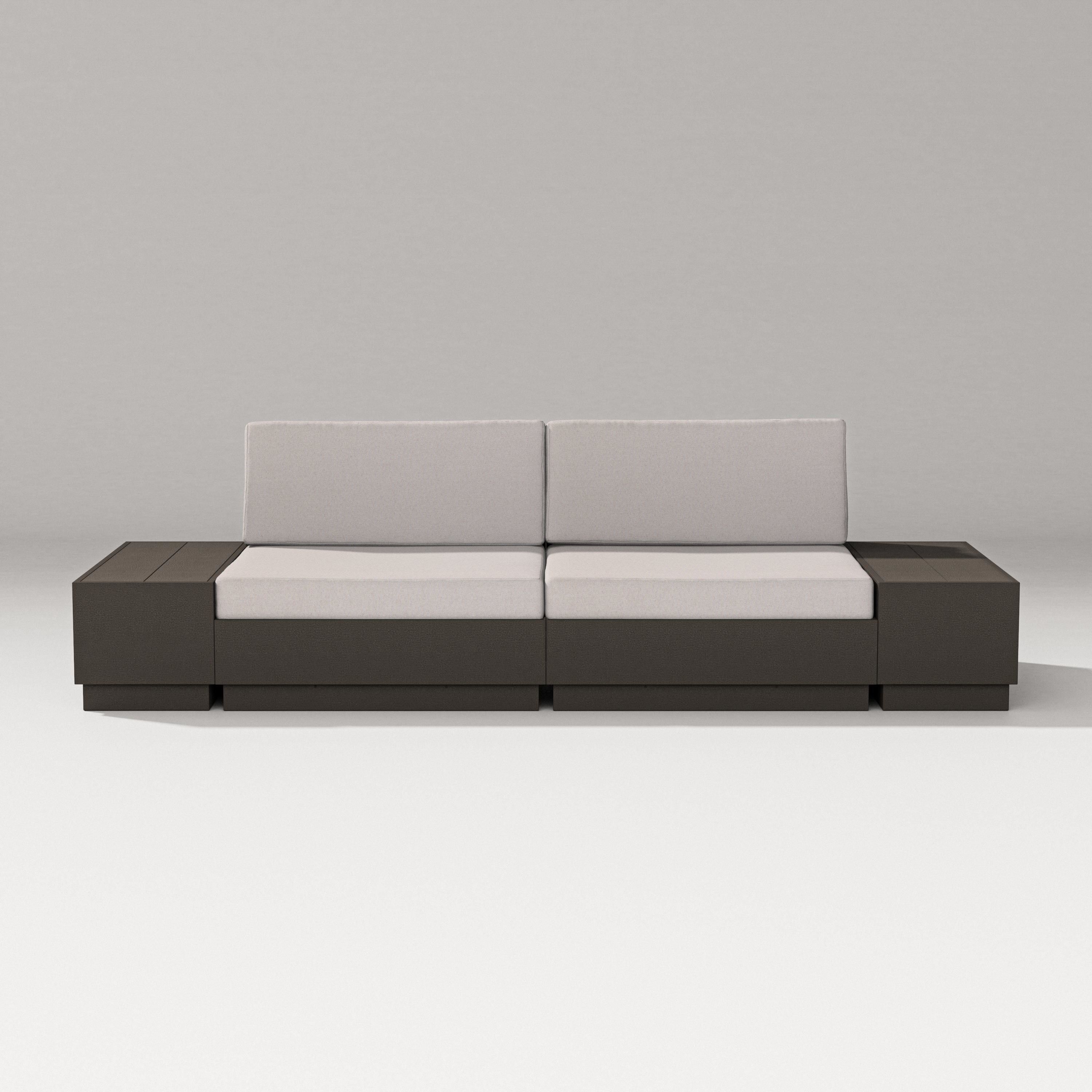 PW Designer Series Elevate 4-Piece Loveseat Sectional in Vintage Coffee / Dune Burlap