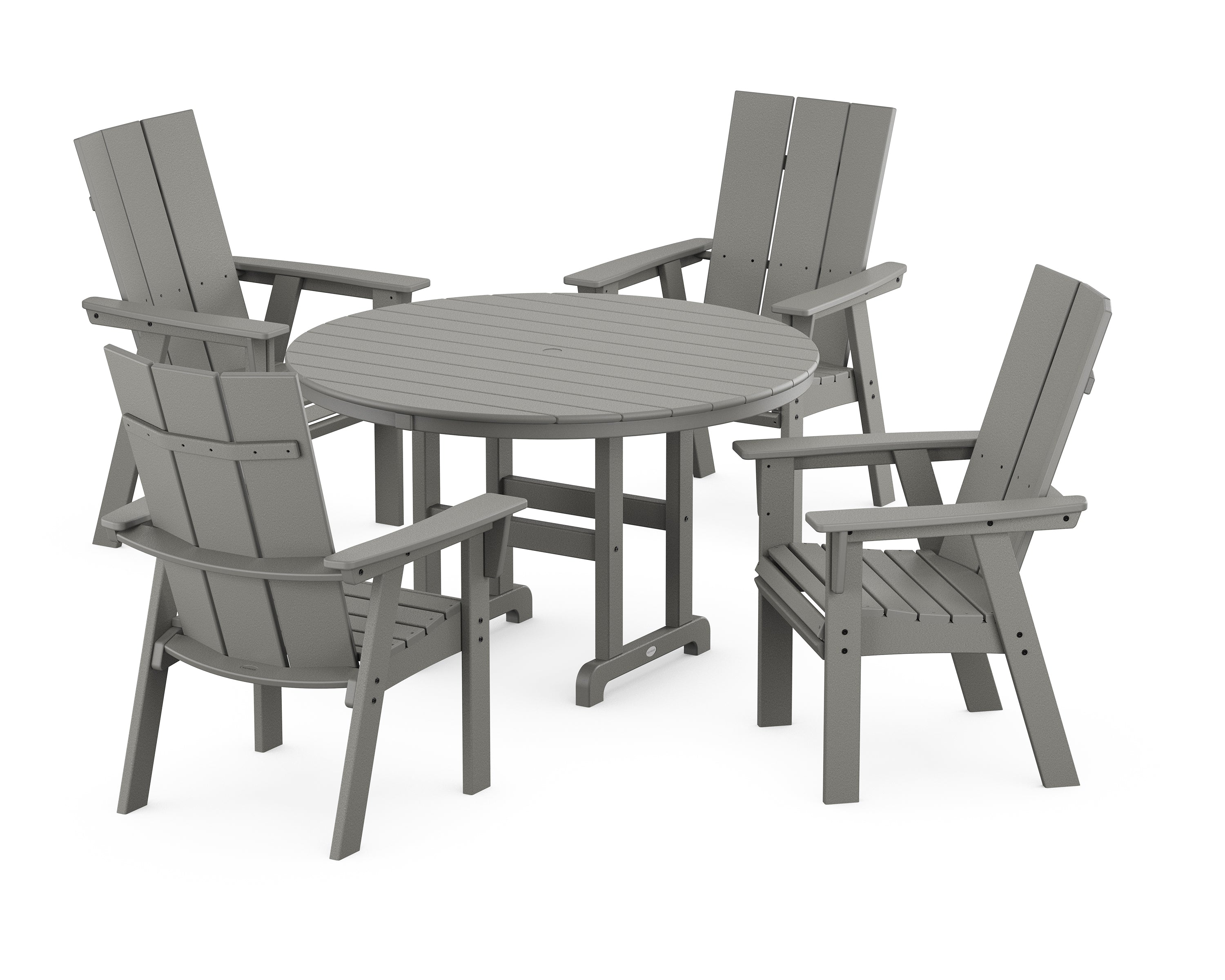 POLYWOOD® Modern Curveback Adirondack 5-Piece Round Farmhouse Dining Set in Slate Grey