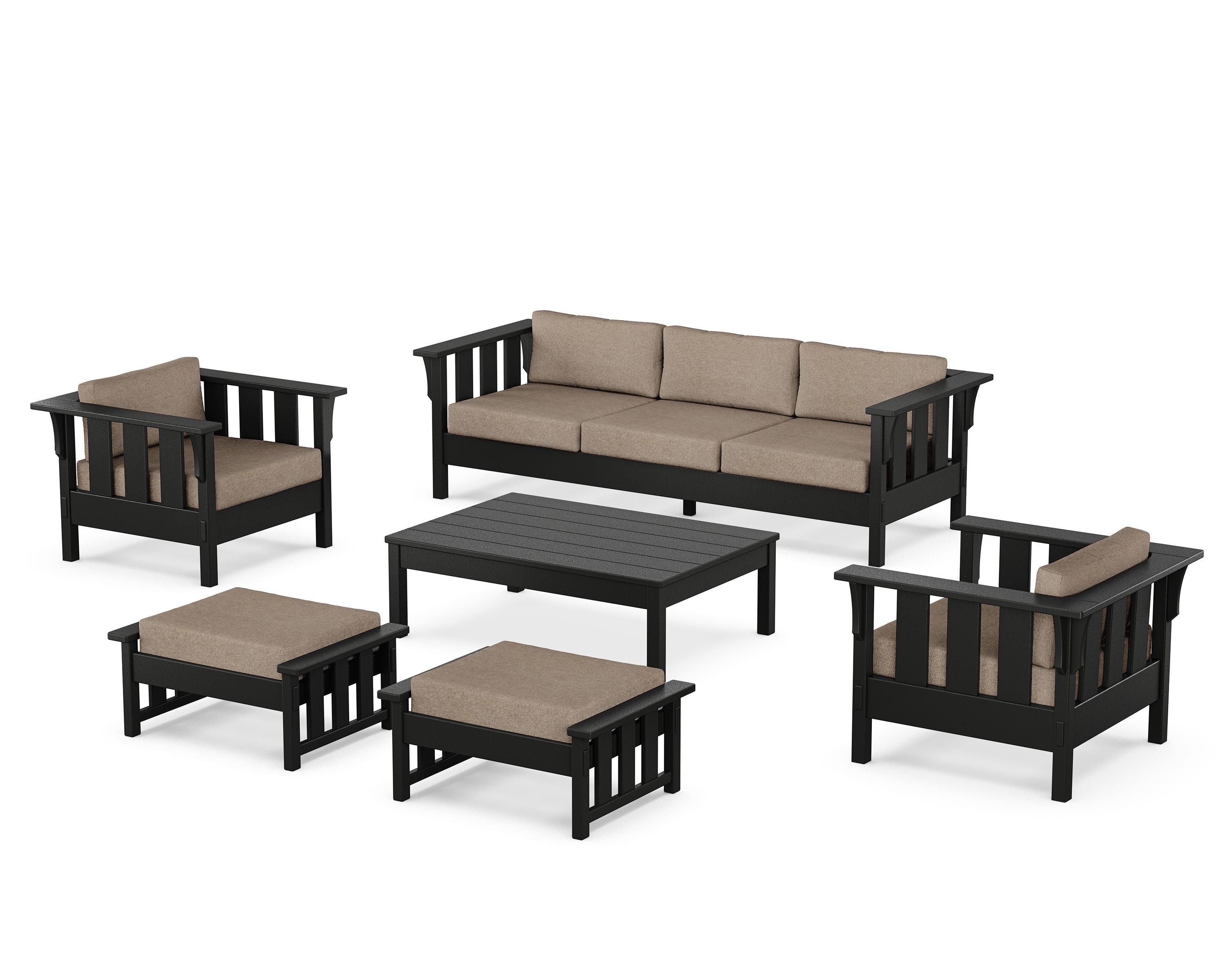 Martha Stewart by POLYWOOD Acadia 6-Piece Lounge Sofa Set in Black / Spiced Burlap