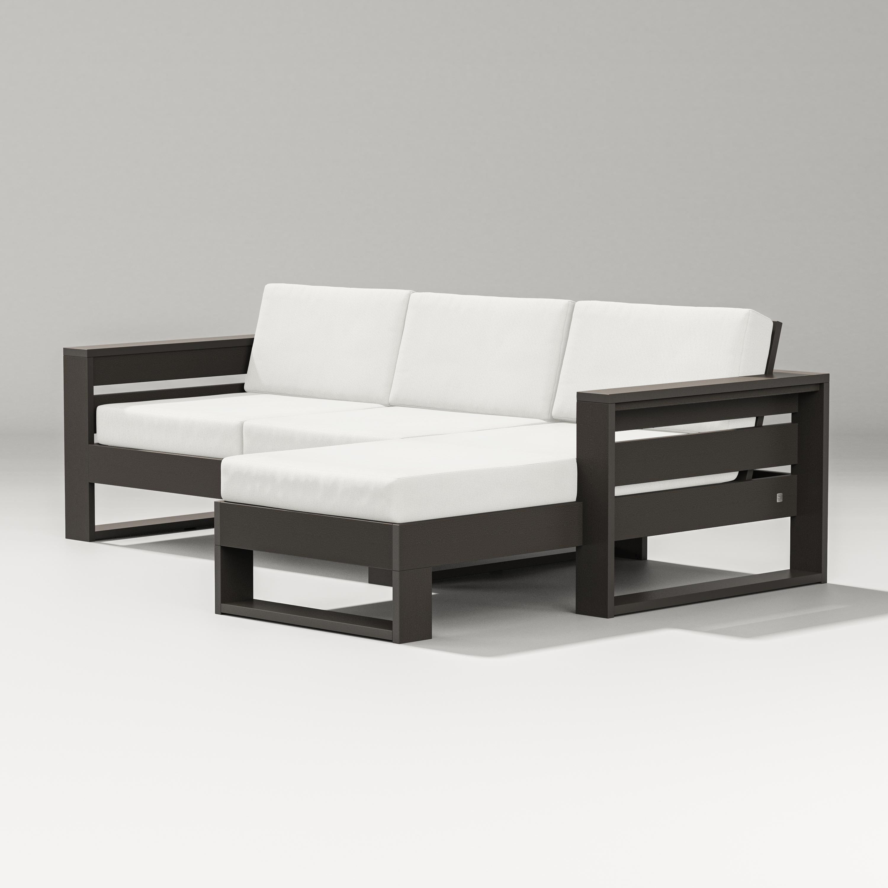 PW Designer Series Latitude Right Chaise Sectional in Vintage Coffee / Natural Linen