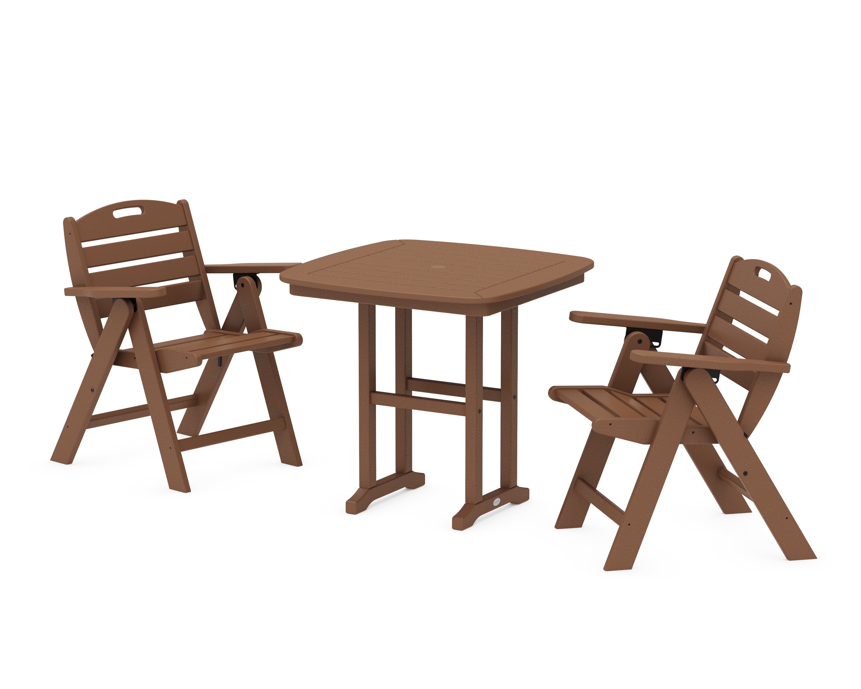 POLYWOOD Nautical Folding Lowback Chair 3-Piece Dining Set in Teak