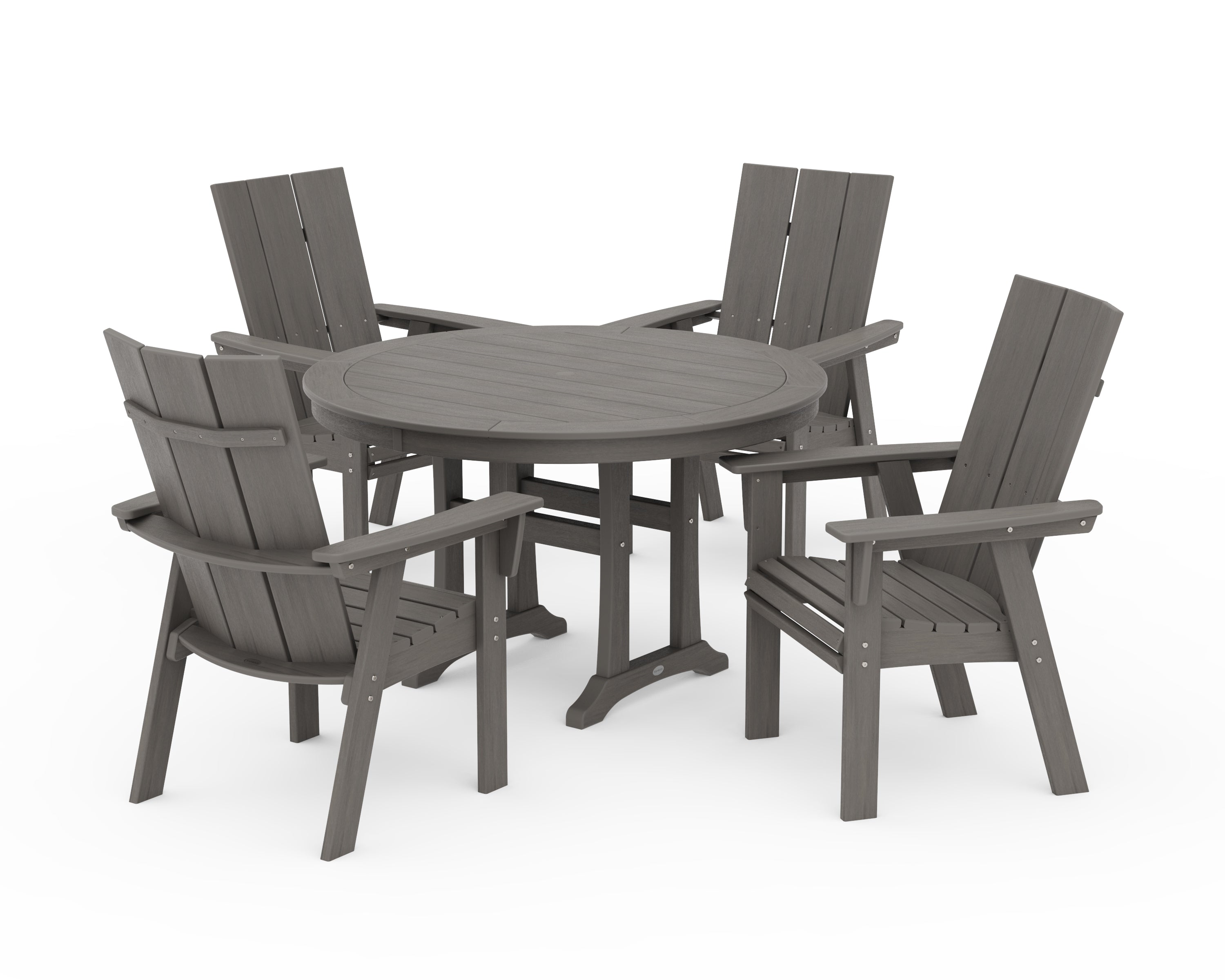 POLYWOOD Modern Curveback Adirondack 5-Piece Nautical Trestle Dining Set in Driftwood