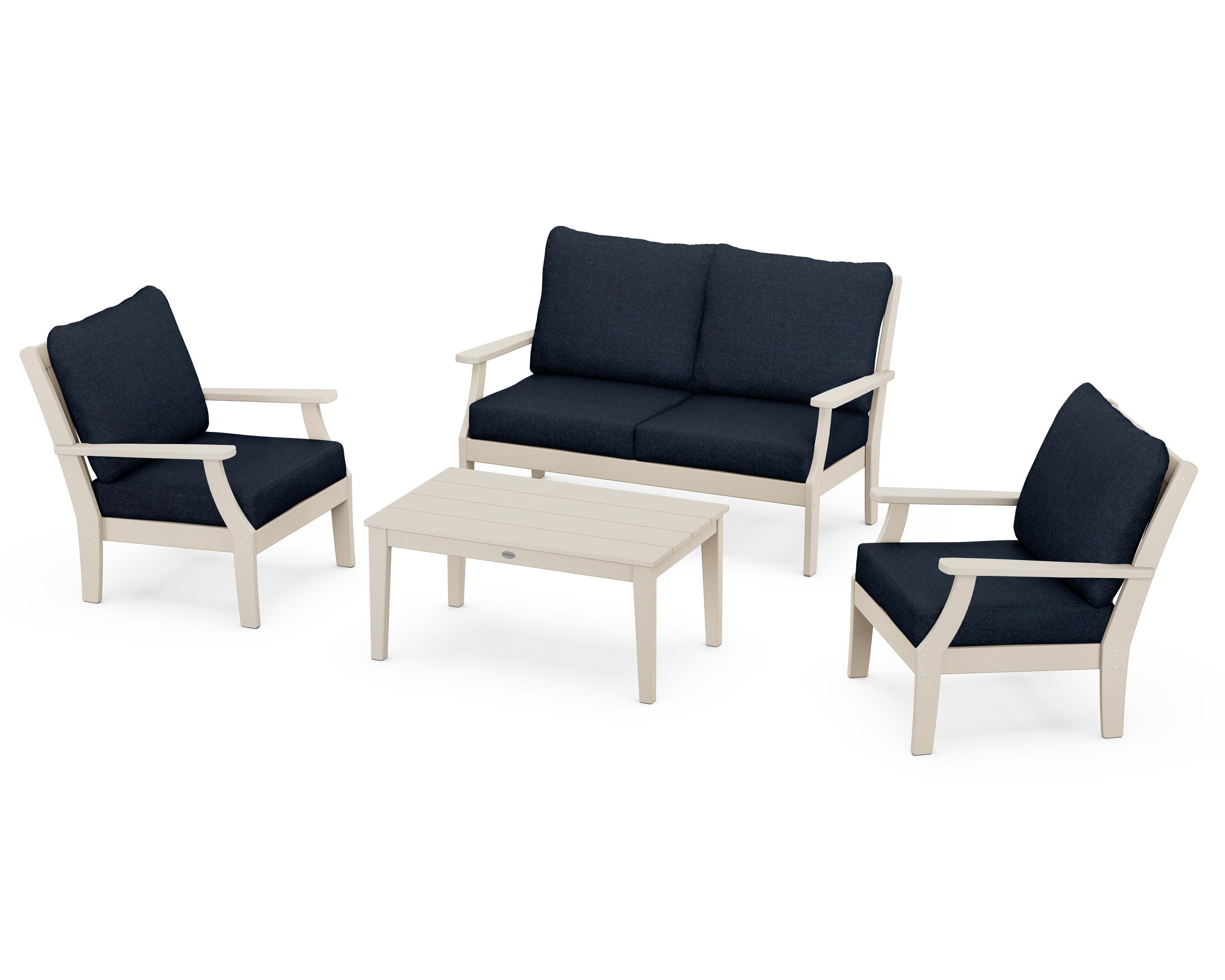 POLYWOOD Braxton 4-Piece Deep Seating Chair Set in Sand / Marine Indigo