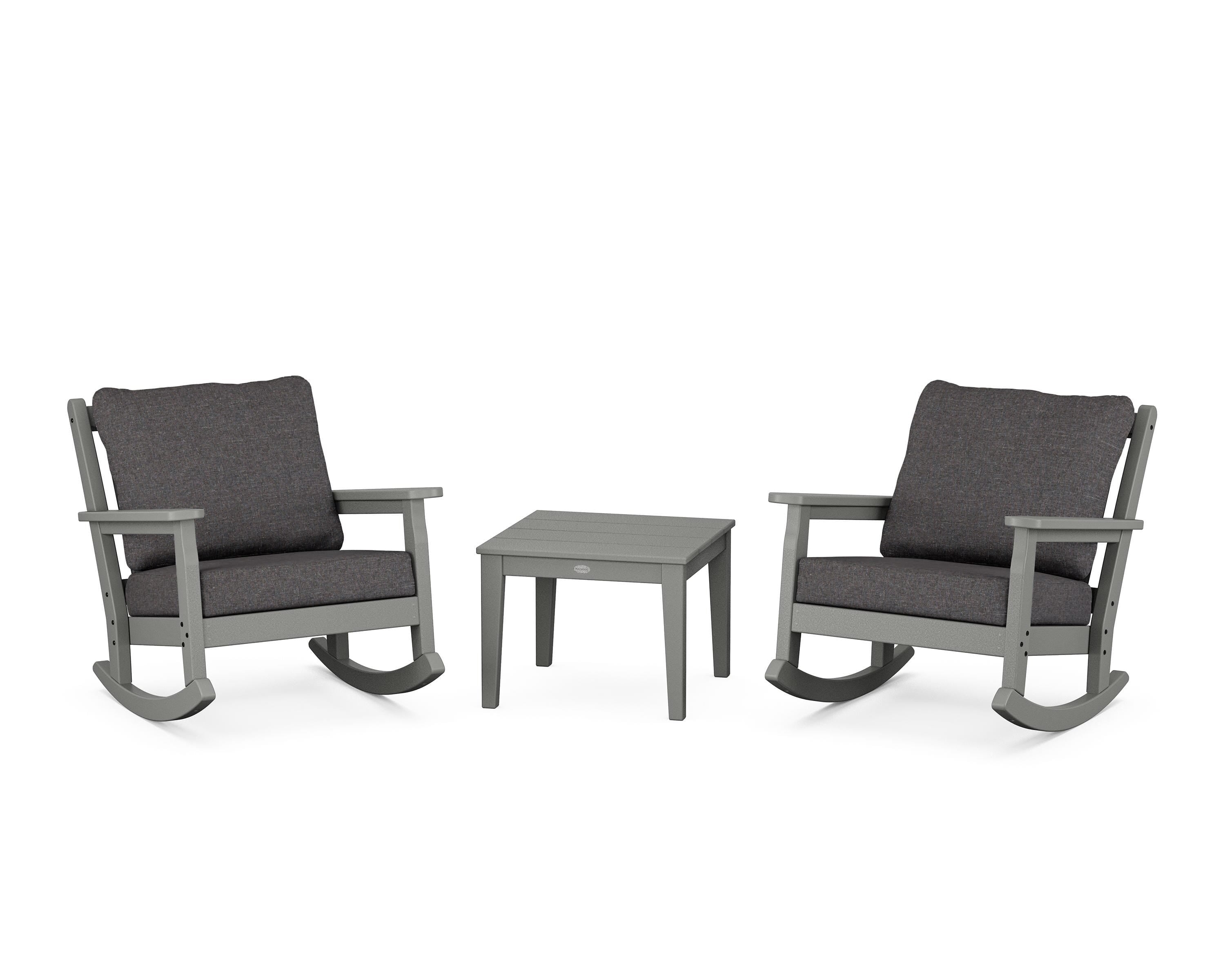 POLYWOOD Chippendale 3-Piece Deep Seating Rocker Set in Slate Grey / Ash Charcoal