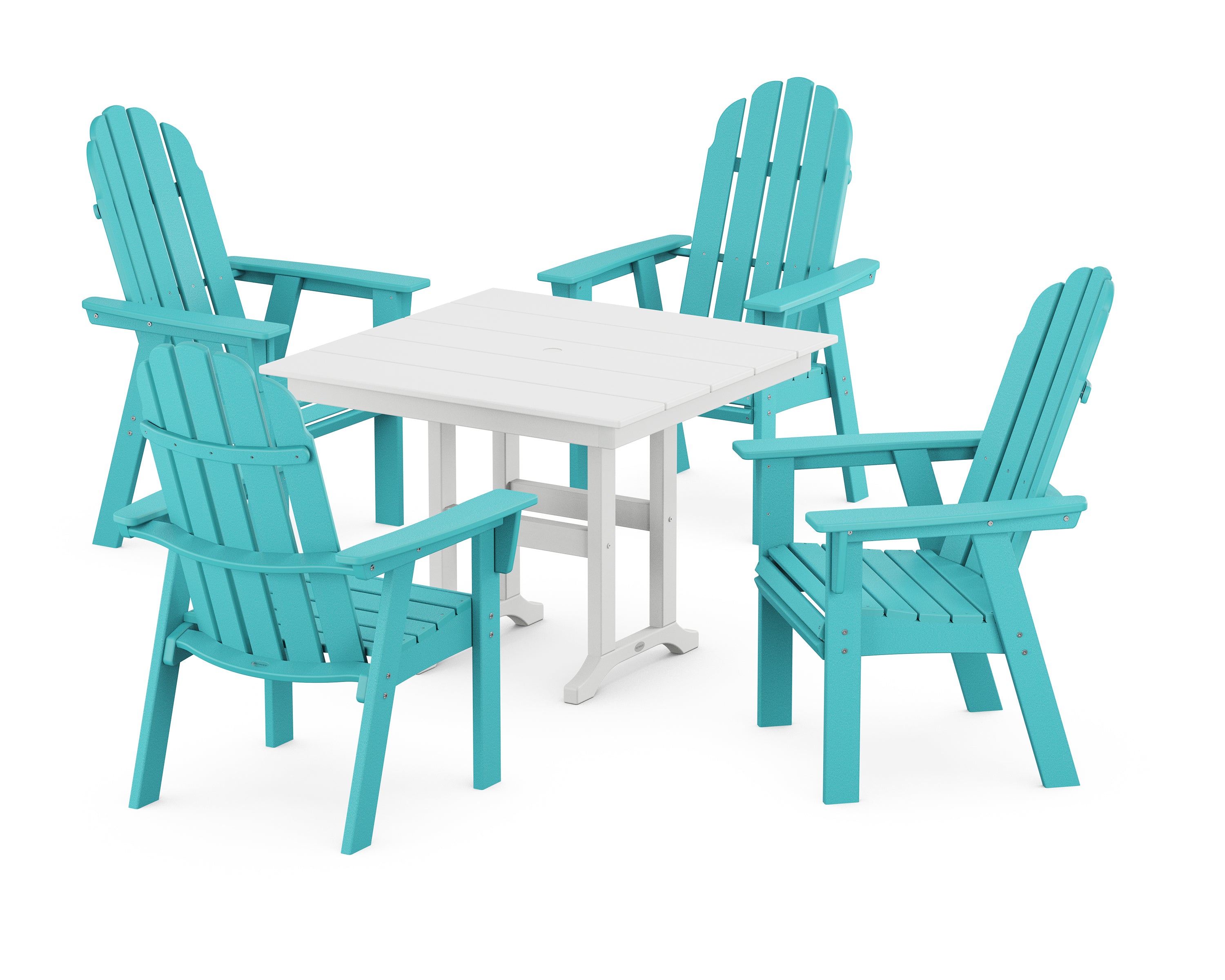 POLYWOOD® Vineyard Curveback Adirondack 5-Piece Farmhouse Dining Set in Aruba / White