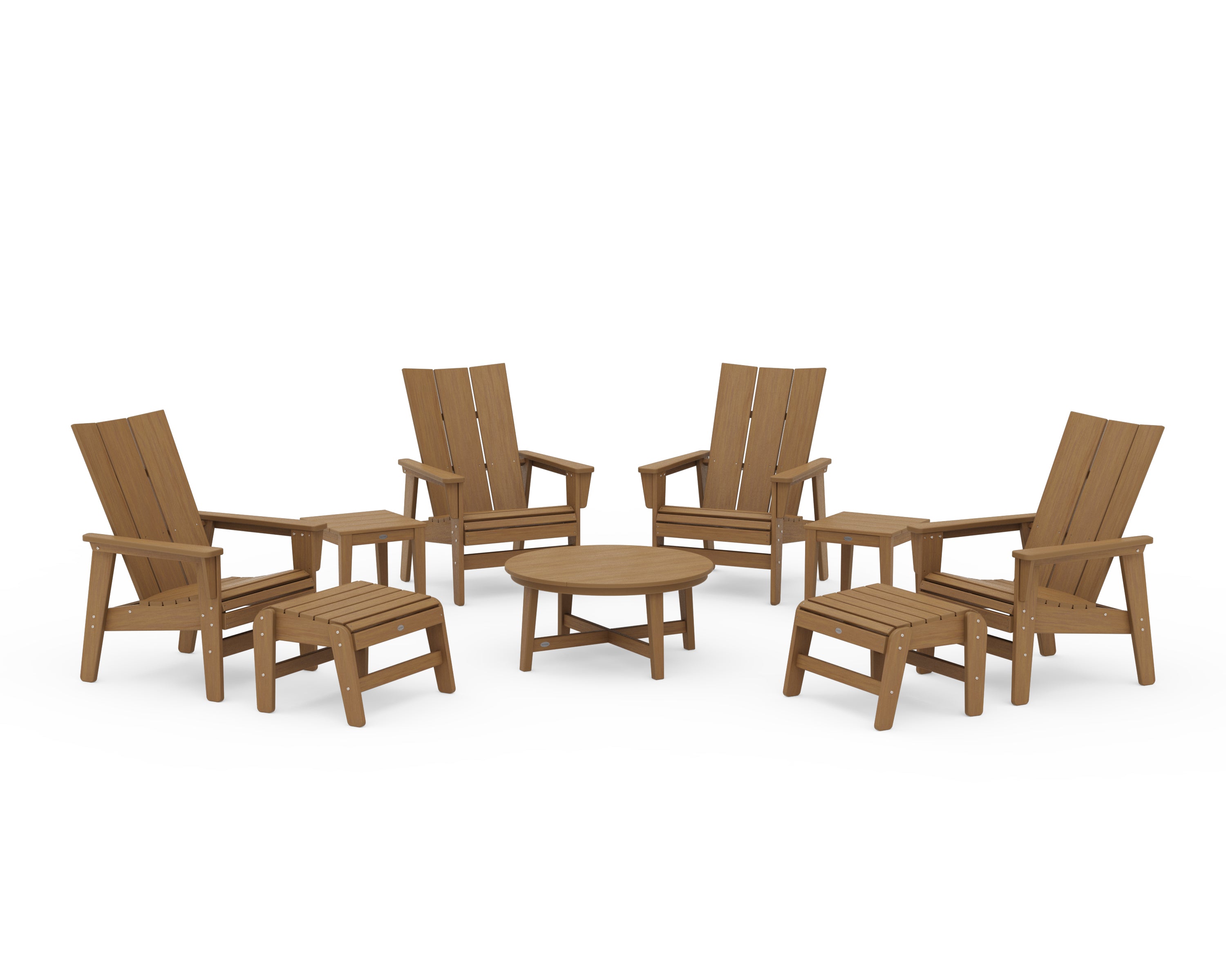POLYWOOD Modern Grand Upright Adirondack 9-Piece Conversation Set in Natural