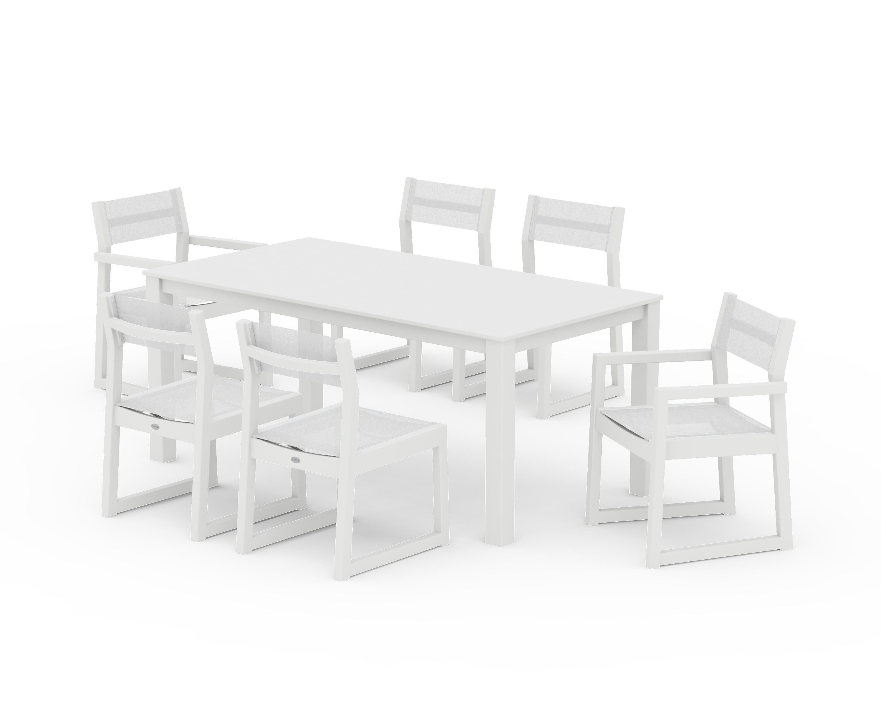 POLYWOOD EDGE Sling 7-Piece Parsons Dining Set in White / White Sling