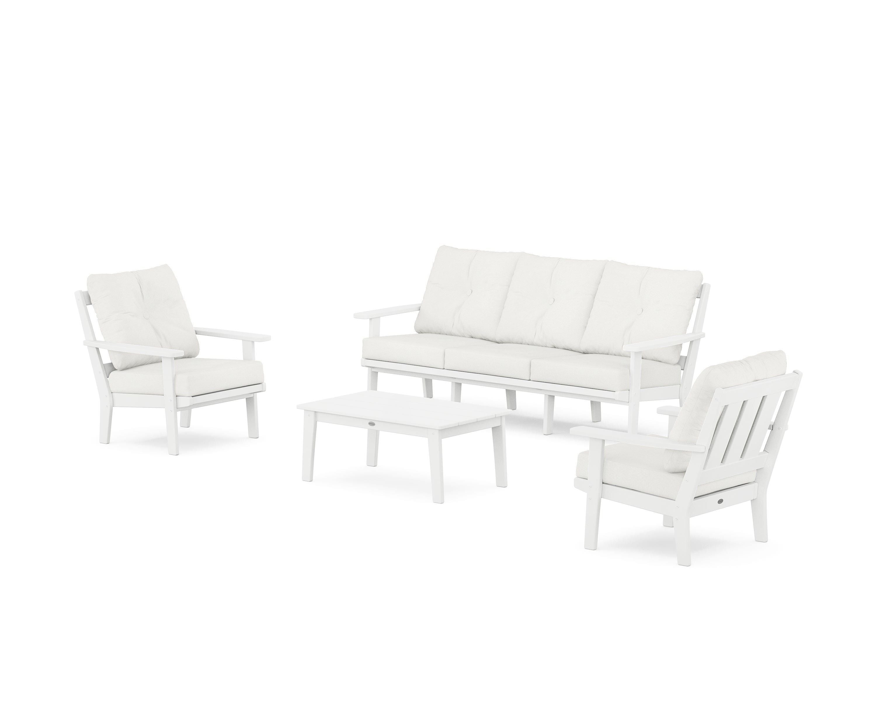 POLYWOOD Oxford 4-Piece Deep Seating Set with Sofa in White / Natural Linen