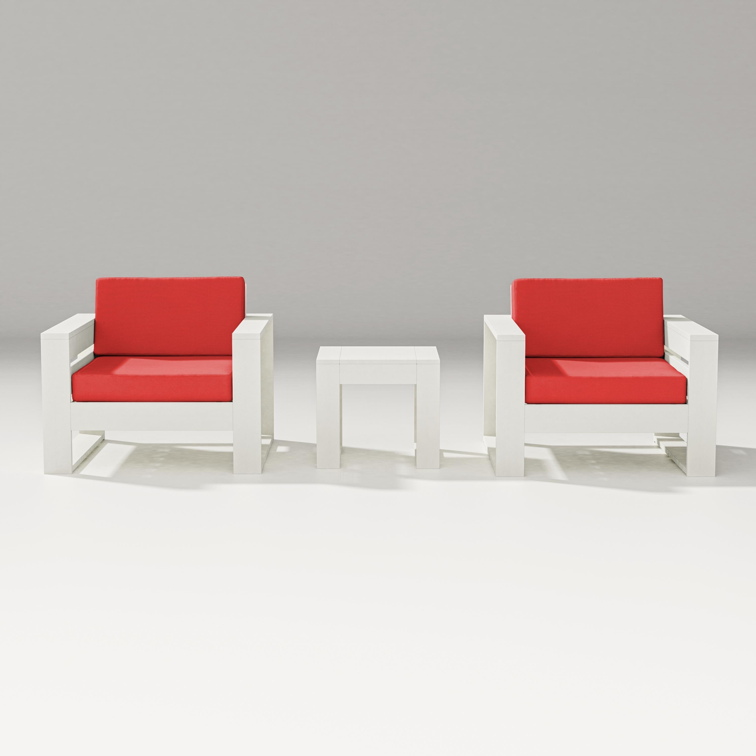 PW Designer Series Latitude 3-Piece Lounge Chair Set in Vintage White / Crimson Linen
