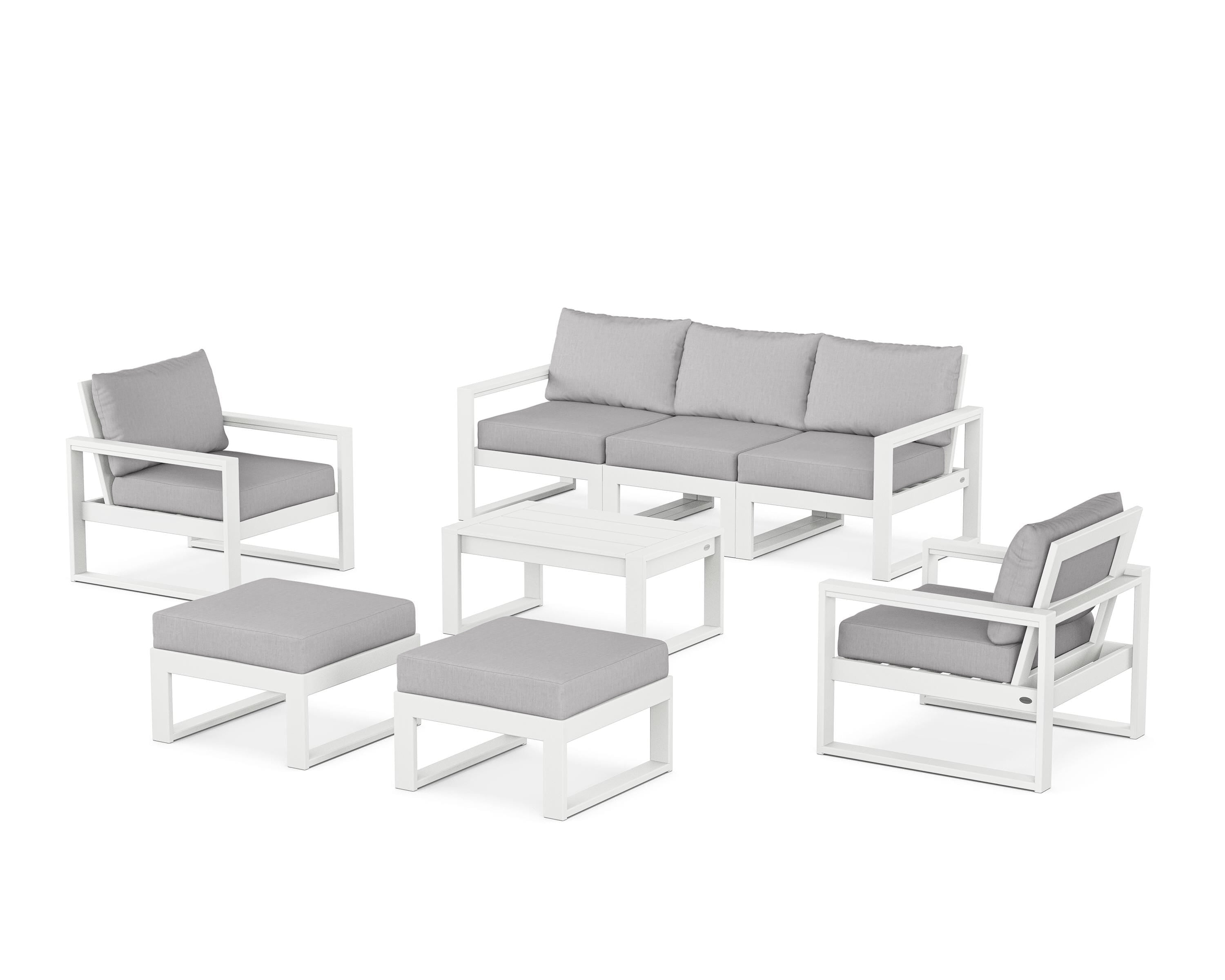 POLYWOOD EDGE Sectional 8-Piece Lounge Sofa Set in White / Granite