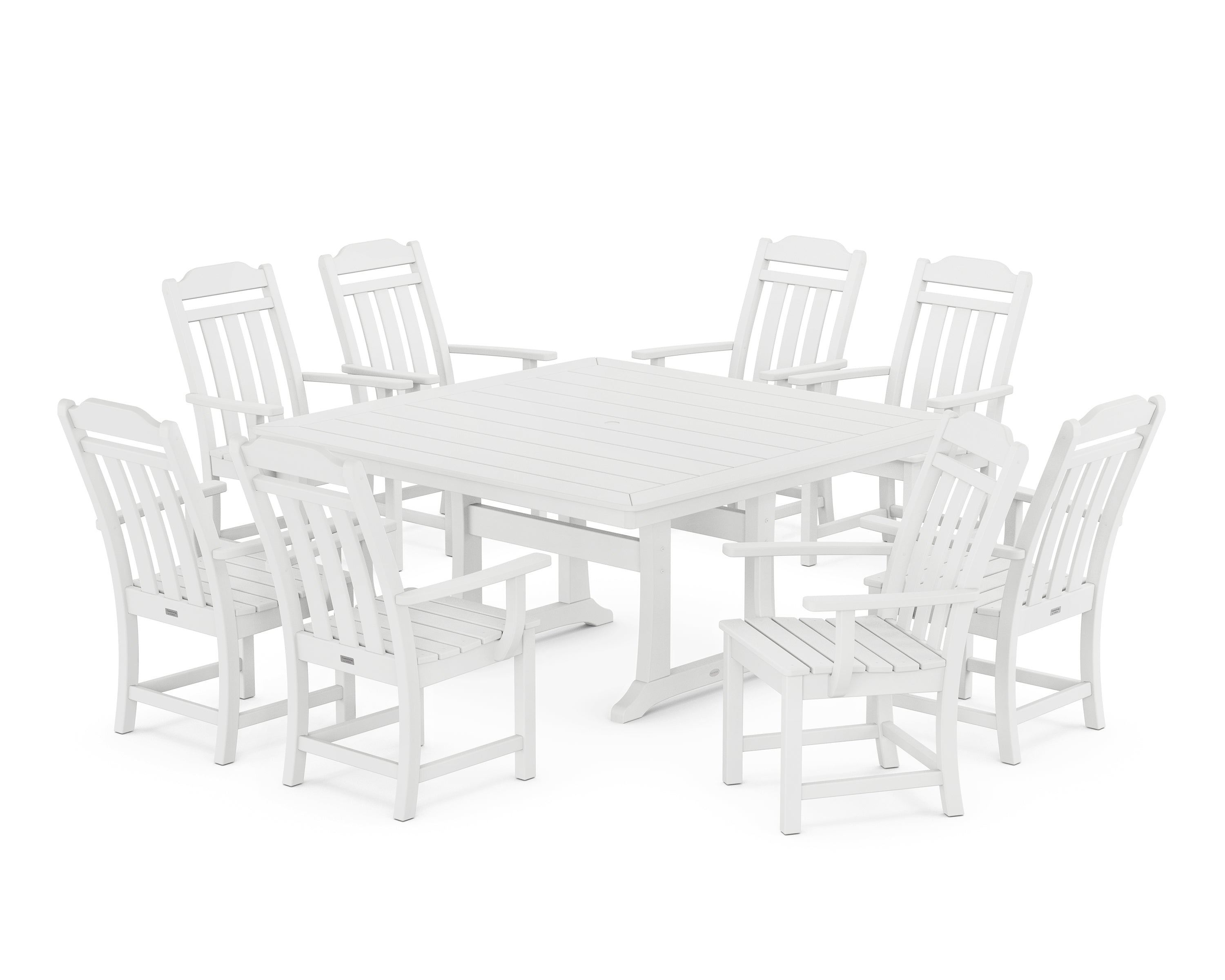 Polywood Country Living 9-Piece Square Dining Set with Trestle Legs in White