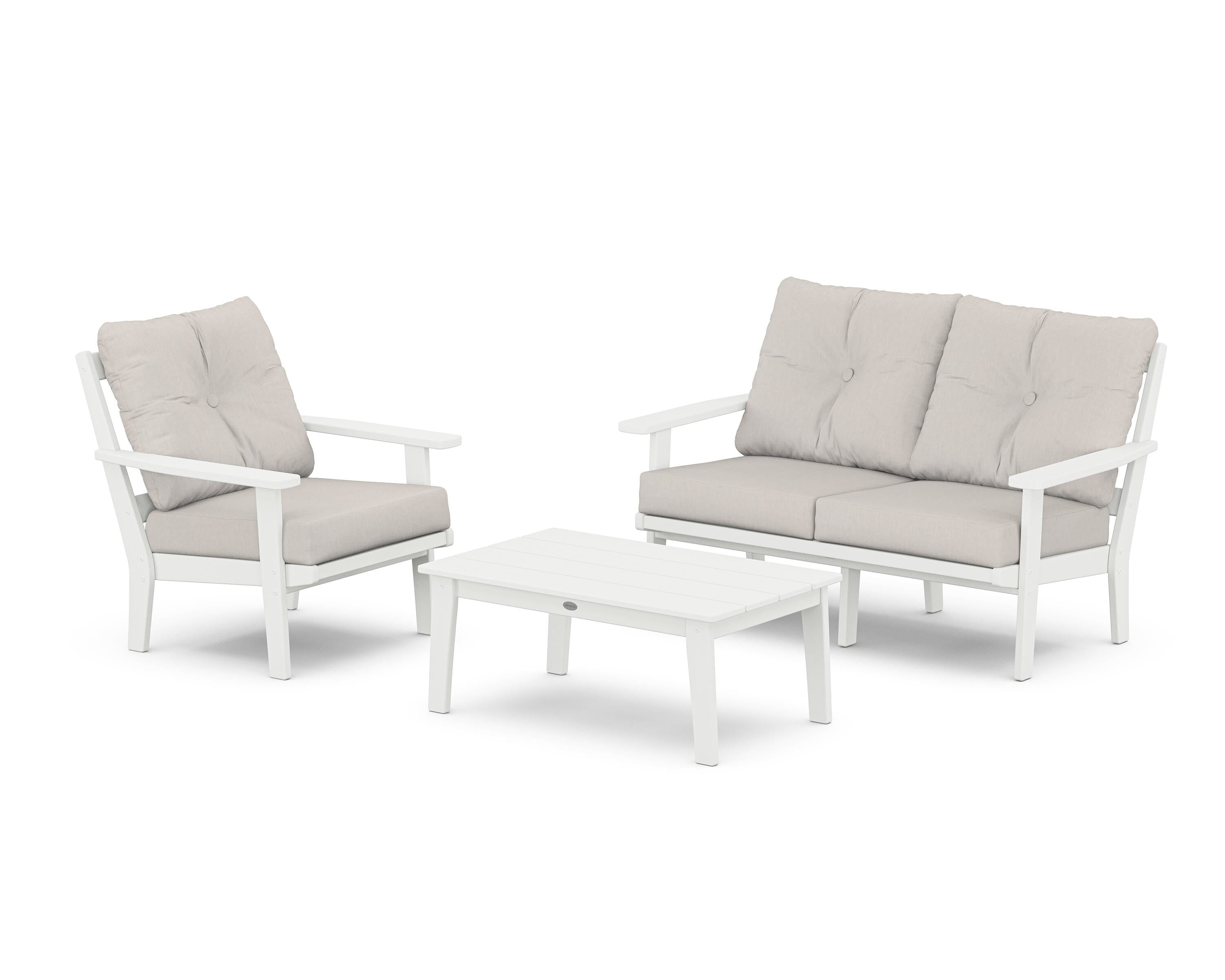 POLYWOOD Oxford 3-Piece Deep Seating Set with Loveseat in White / Cast Ash