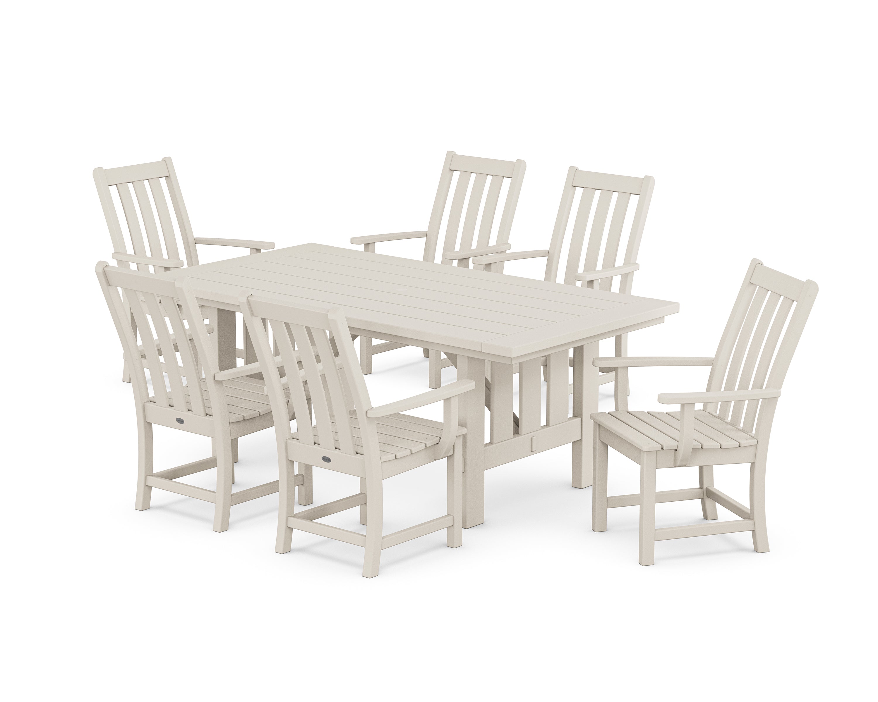 POLYWOOD® Vineyard Arm Chair 7-Piece Mission Dining Set in Sand