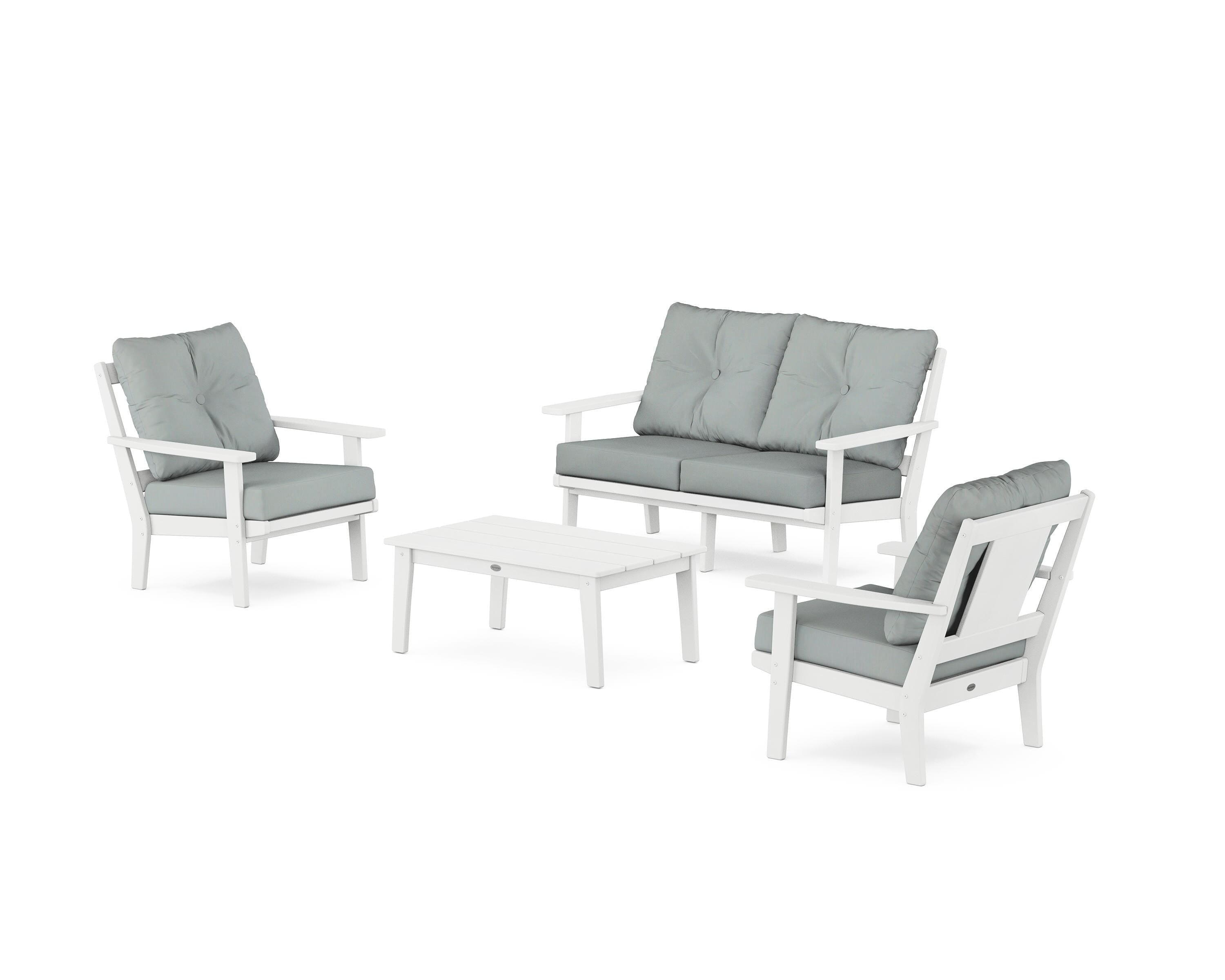 POLYWOOD Prairie 4-Piece Deep Seating Set with Loveseat in White / Spa