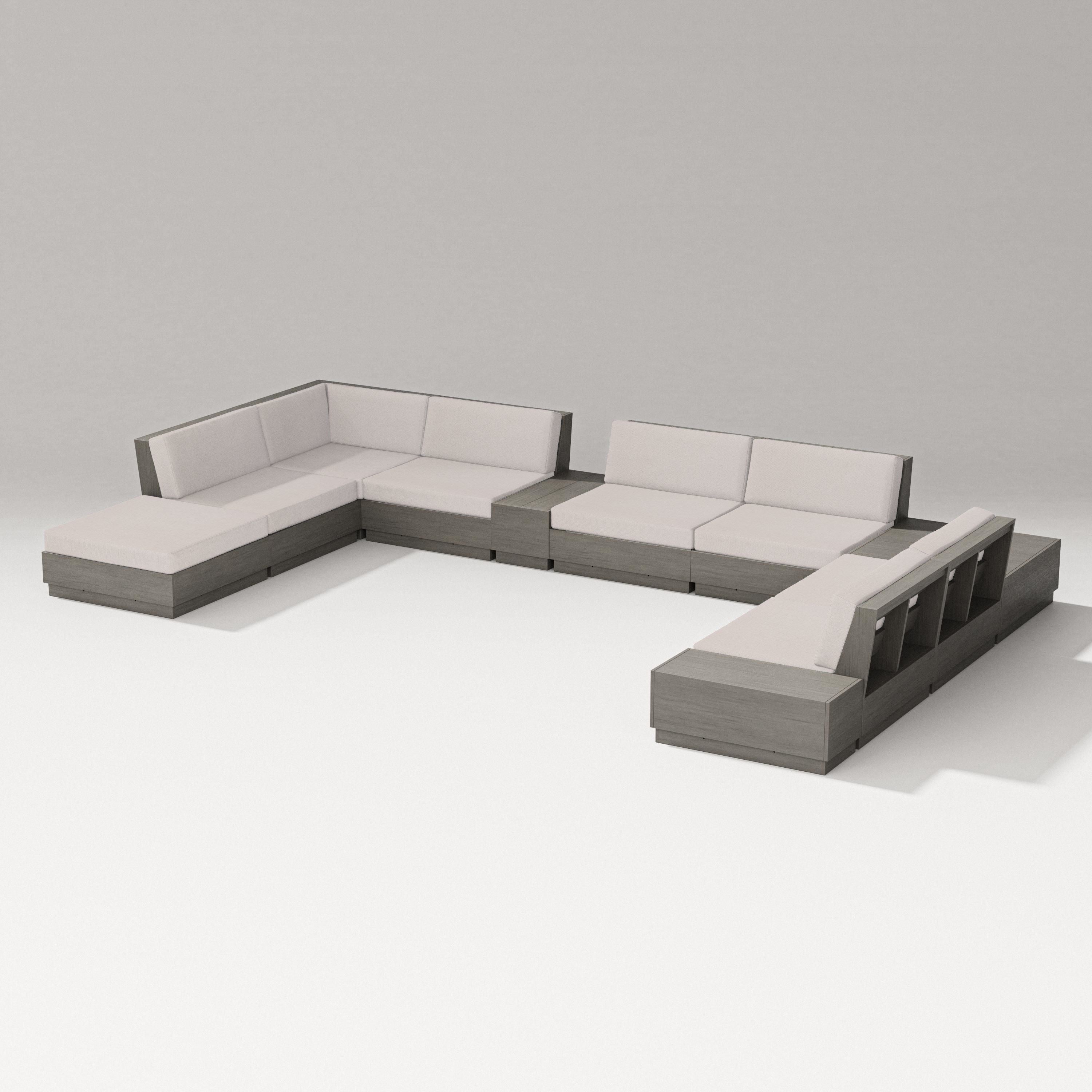 PW Designer Series Elevate 11-Piece Conversation Sectional Set in Driftwood / Dune Burlap