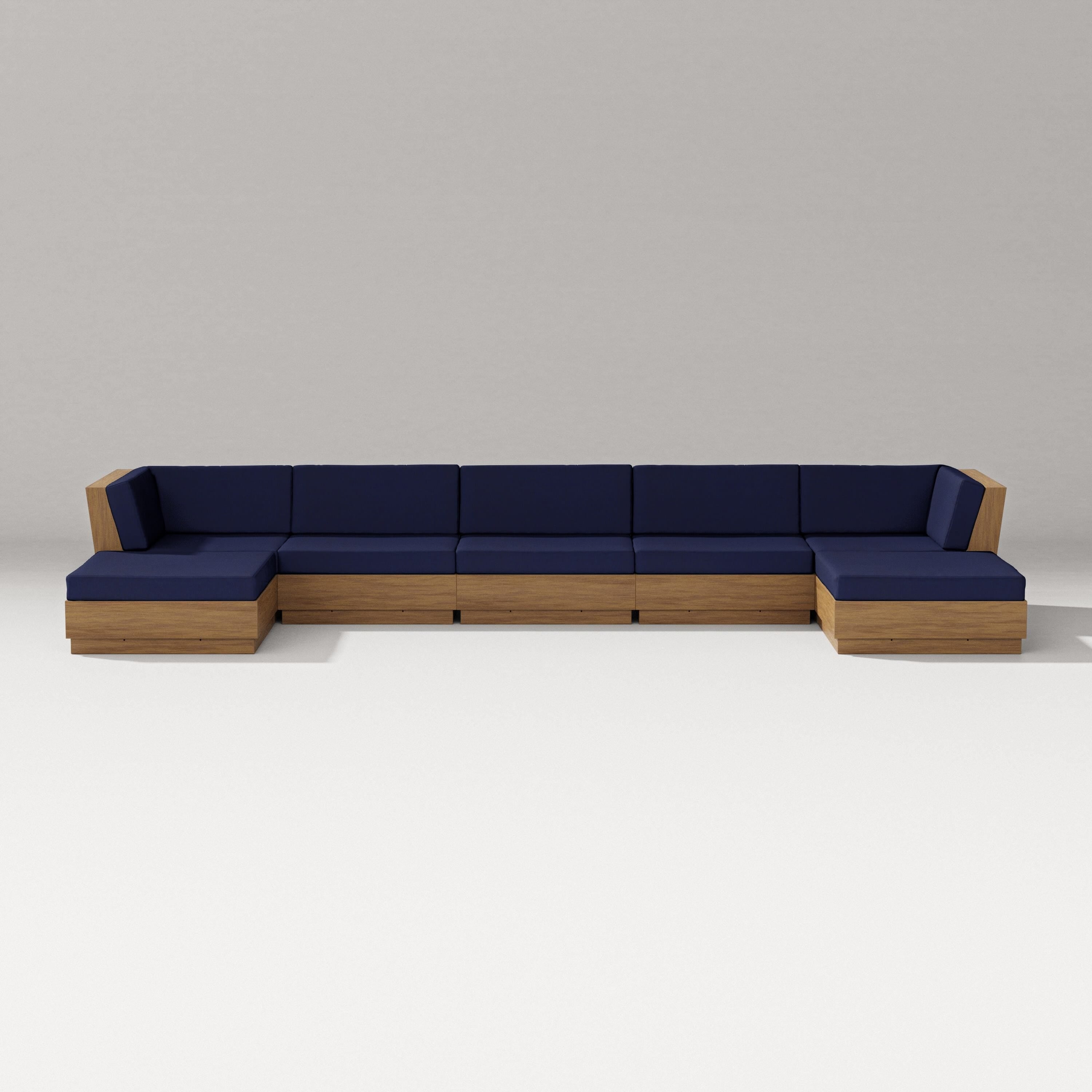 PW Designer Series Elevate 7-Piece Double Chaise Sectional in Natural / Navy