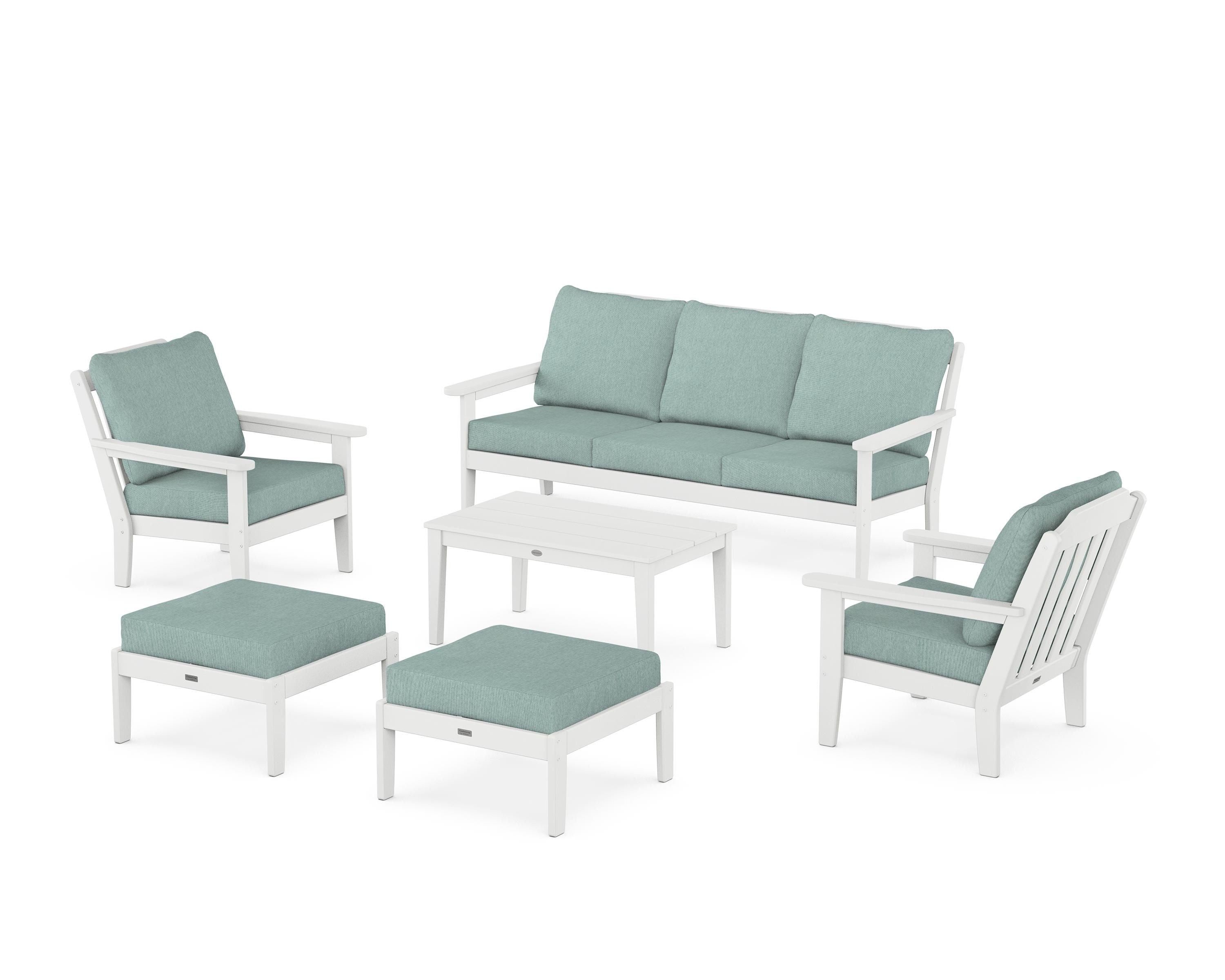 Country Living Cottage 6-Piece Lounge Sofa Set in White / Glacier Spa
