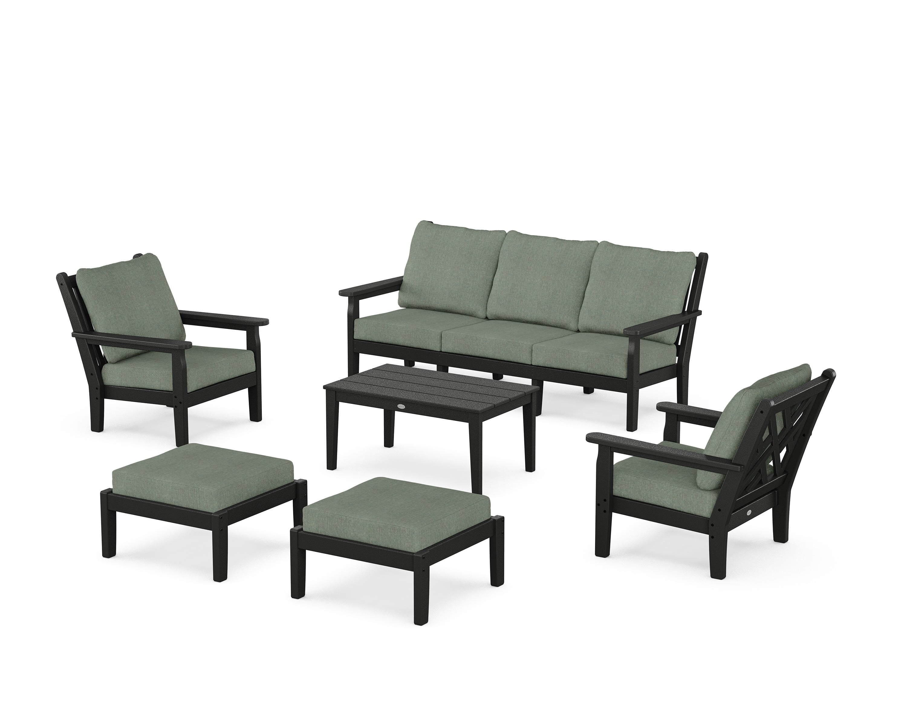 POLYWOOD Chippendale 6-Piece Lounge Sofa Set in Black / Cast Sage