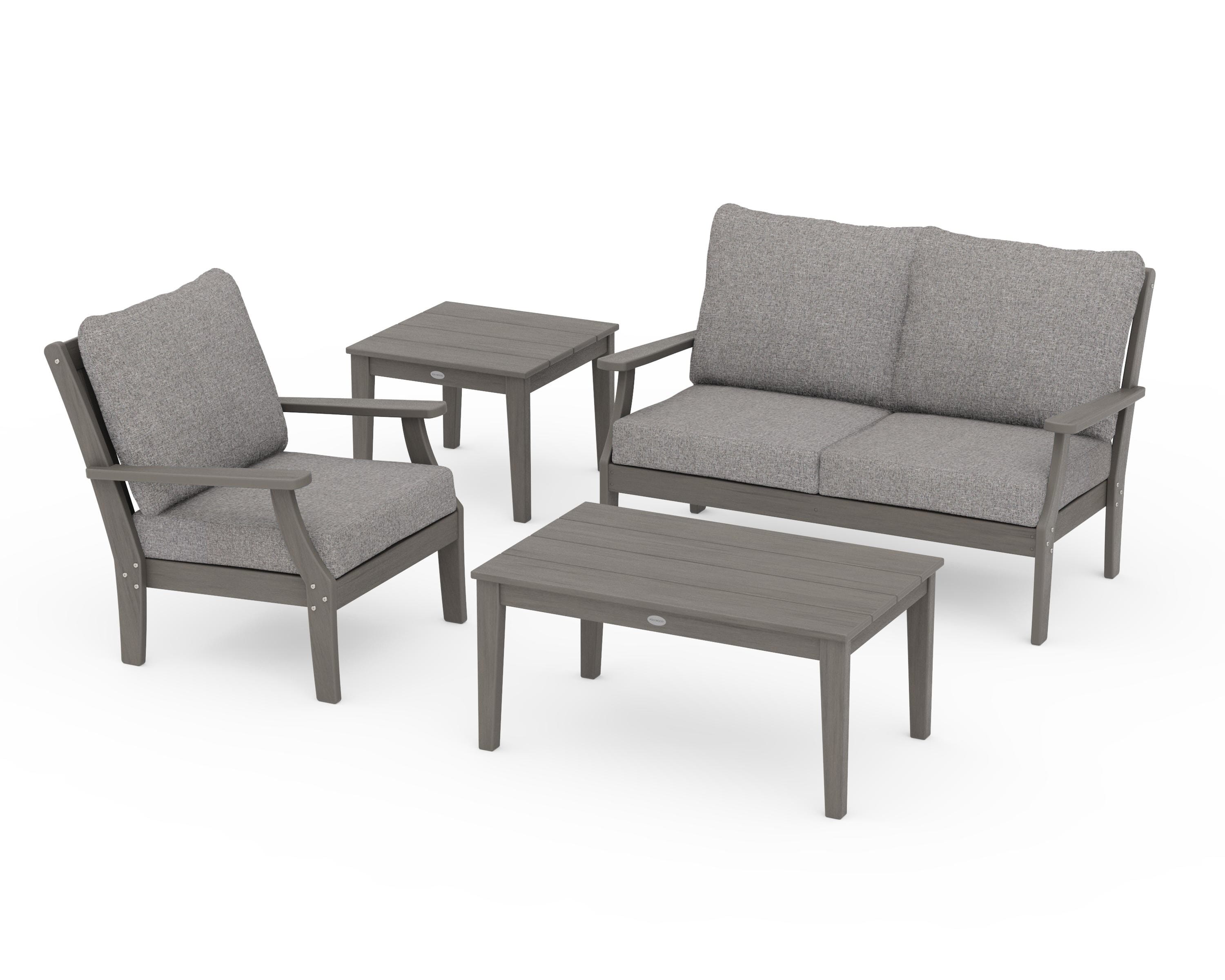 POLYWOOD Braxton 4-Piece Deep Seating Set in Driftwood / Grey Mist