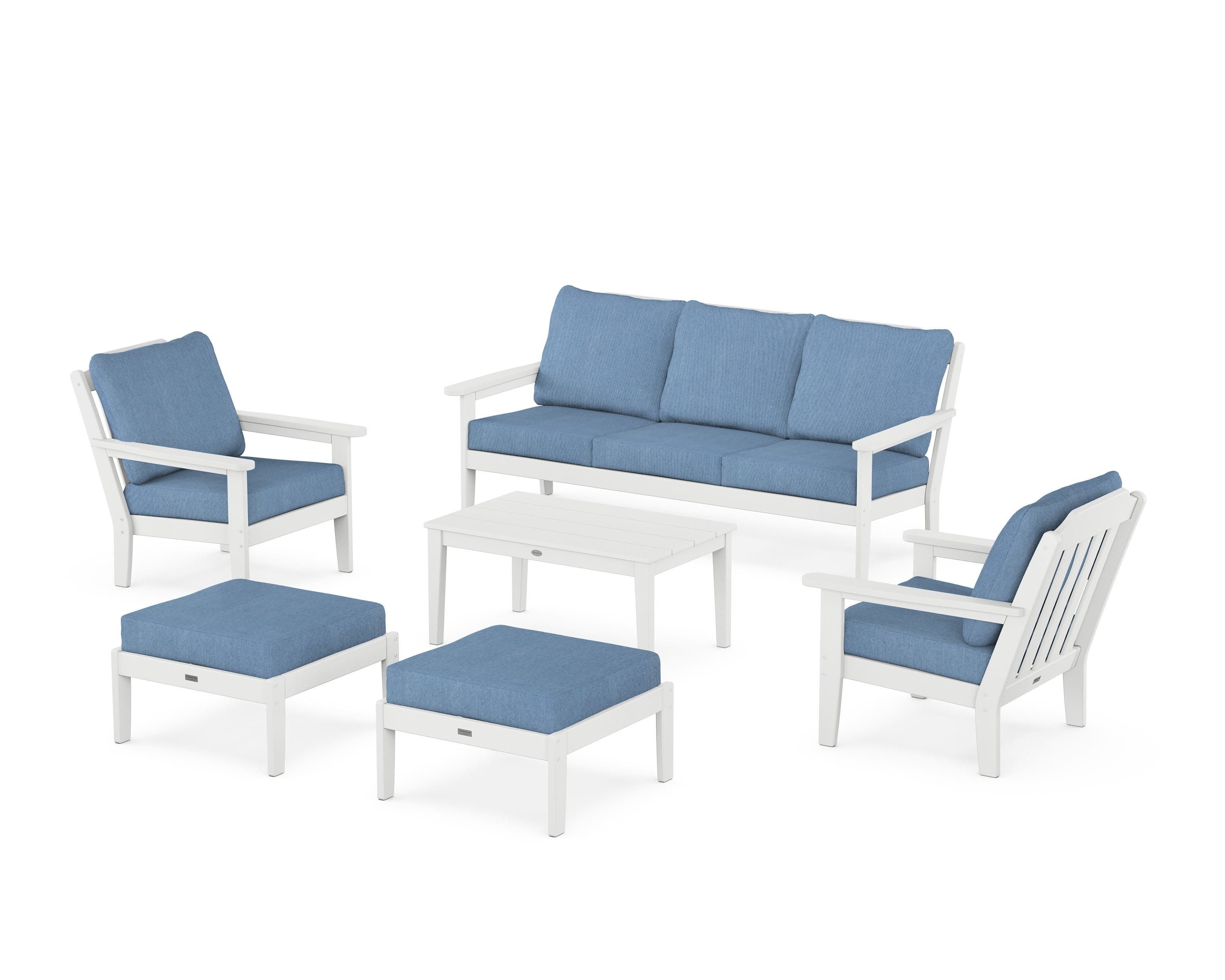 Country Living Cottage 6-Piece Lounge Sofa Set in White / Sky Blue