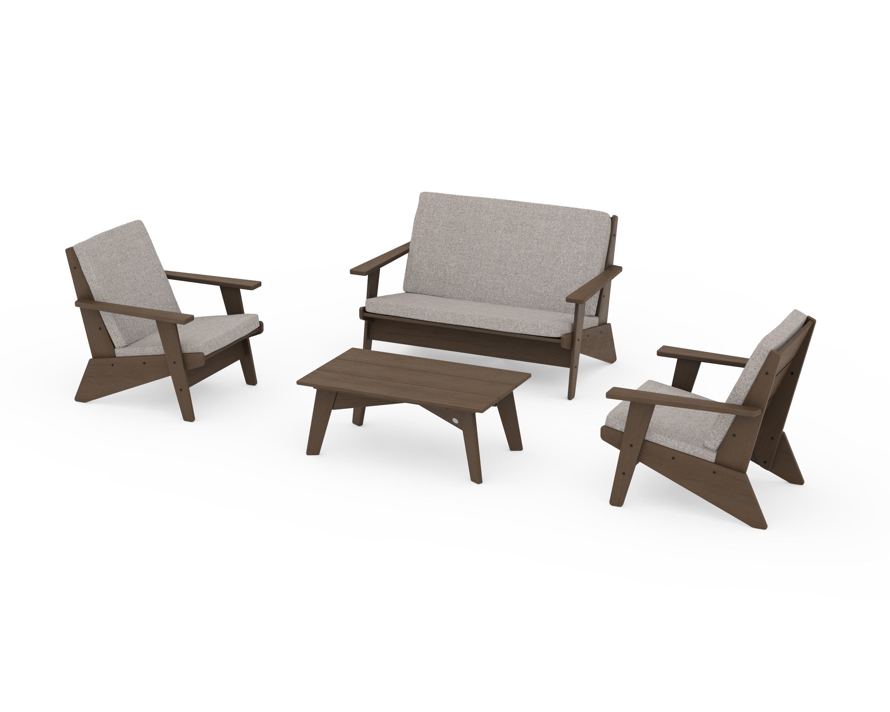 POLYWOOD Riviera Modern Lounge 4-Piece Set in Kona / Weathered Tweed