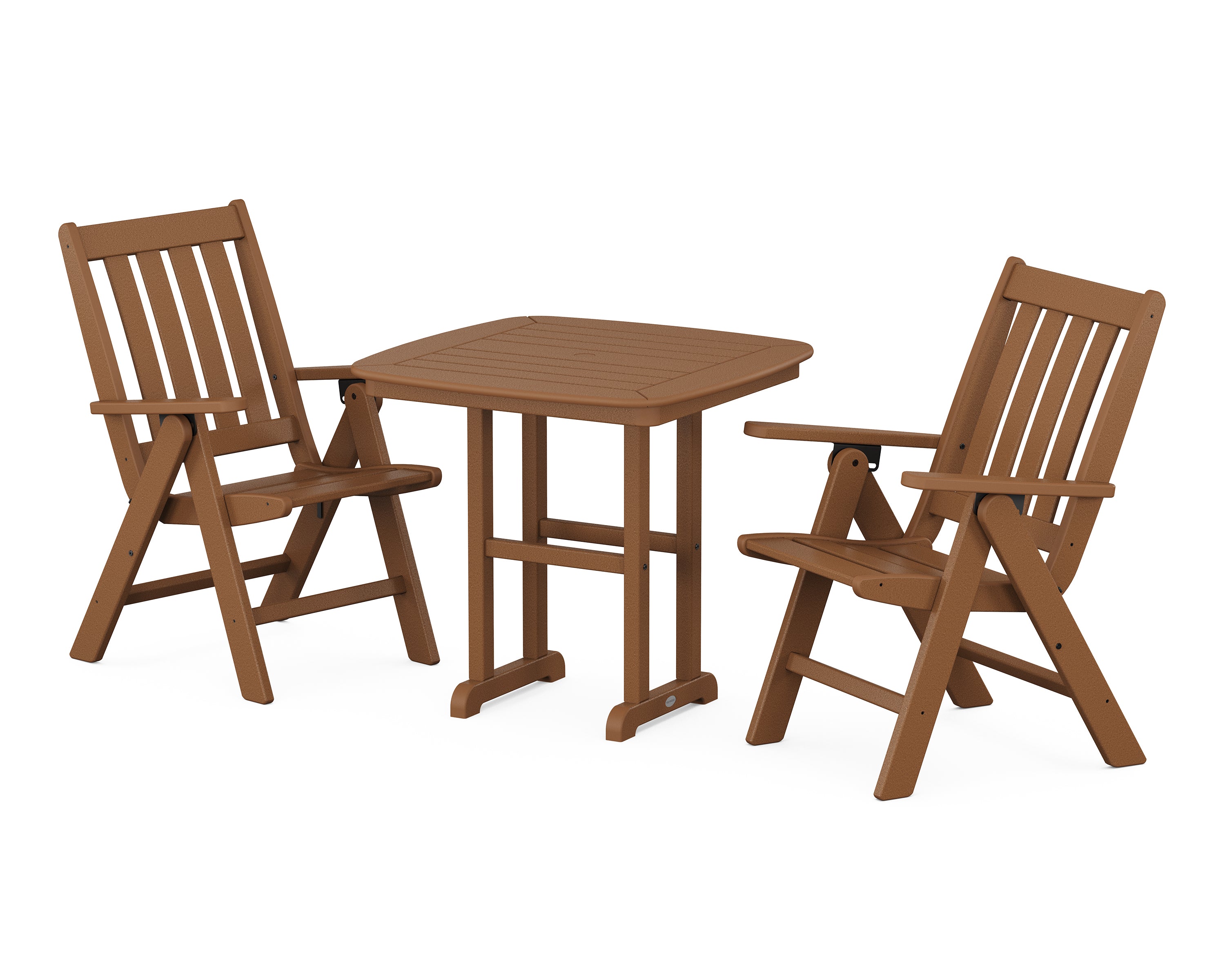 POLYWOOD® Vineyard Folding Chair 3-Piece Dining Set in Teak