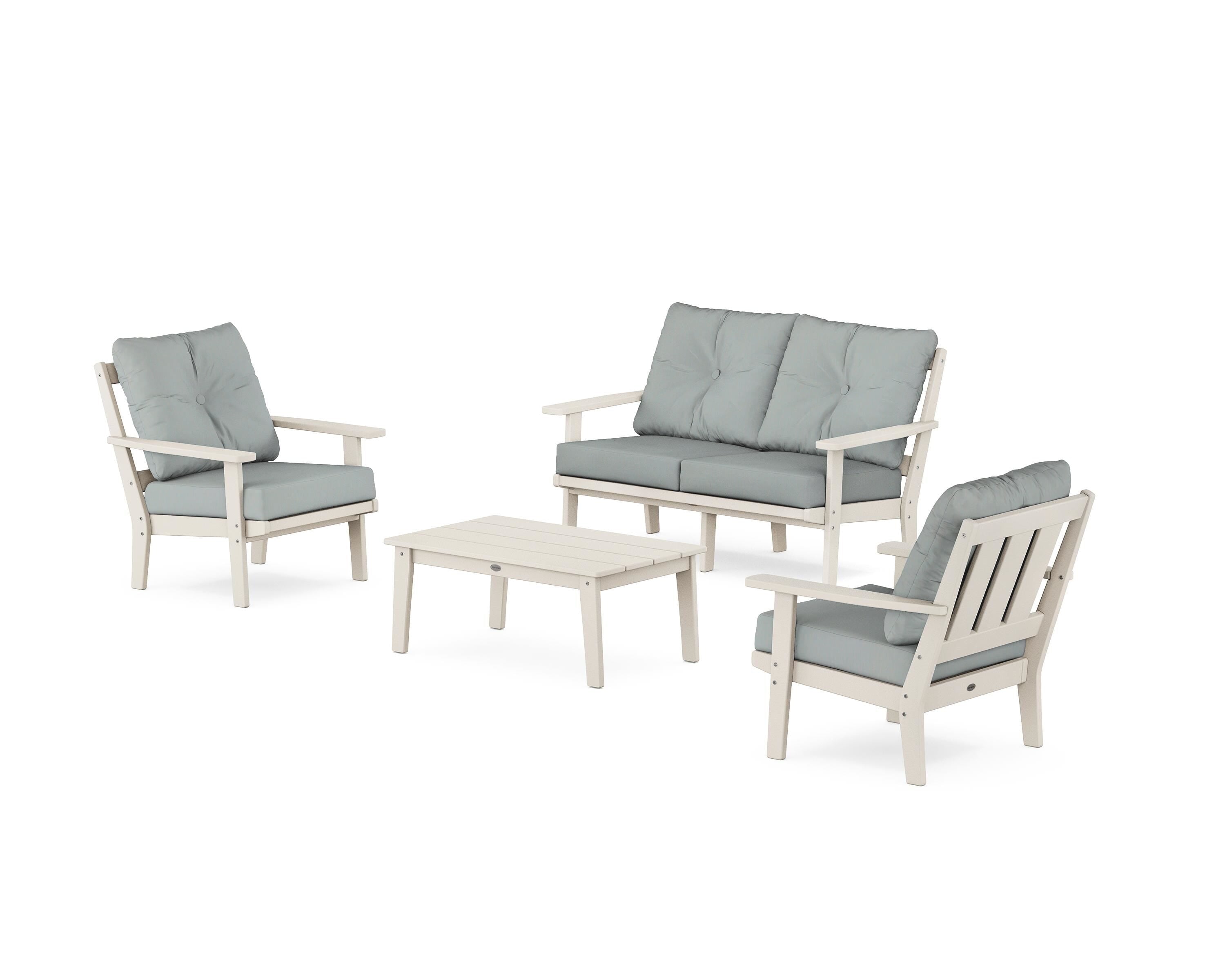 POLYWOOD Oxford 4-Piece Deep Seating Set with Loveseat in Sand / Spa